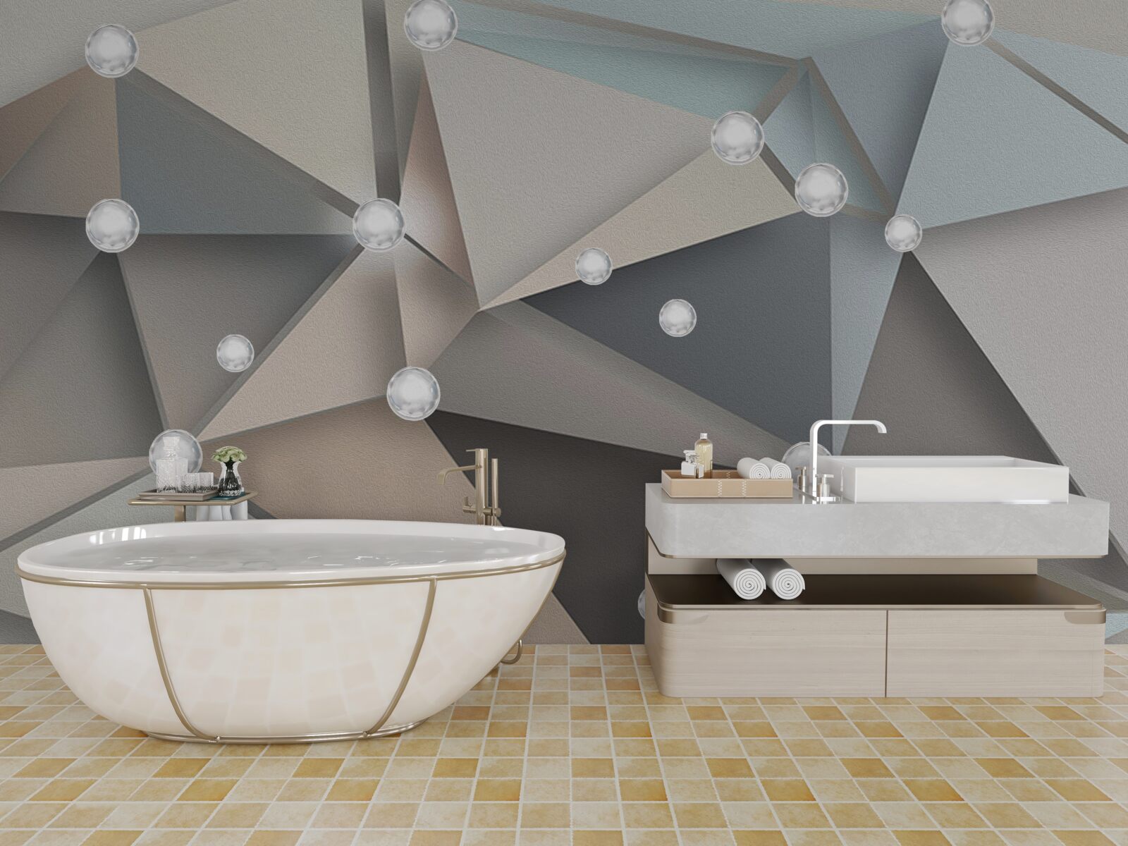 Fototapeta perleť na trojuholníkoch v pastelových odtieňoch