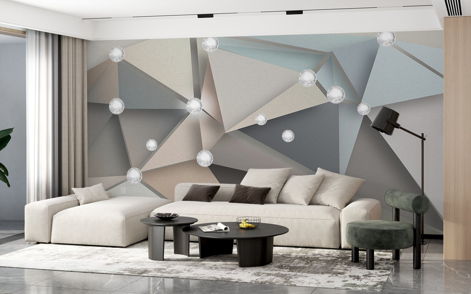 Fototapeta perleť na trojuholníkoch v pastelových odtieňoch