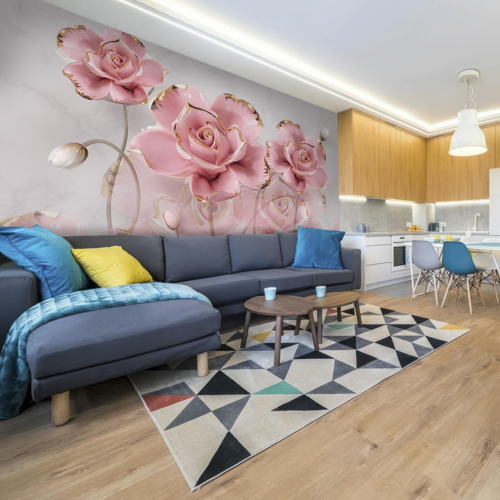 Fototapeta jemné pozadie je zdobené ružovými ružami