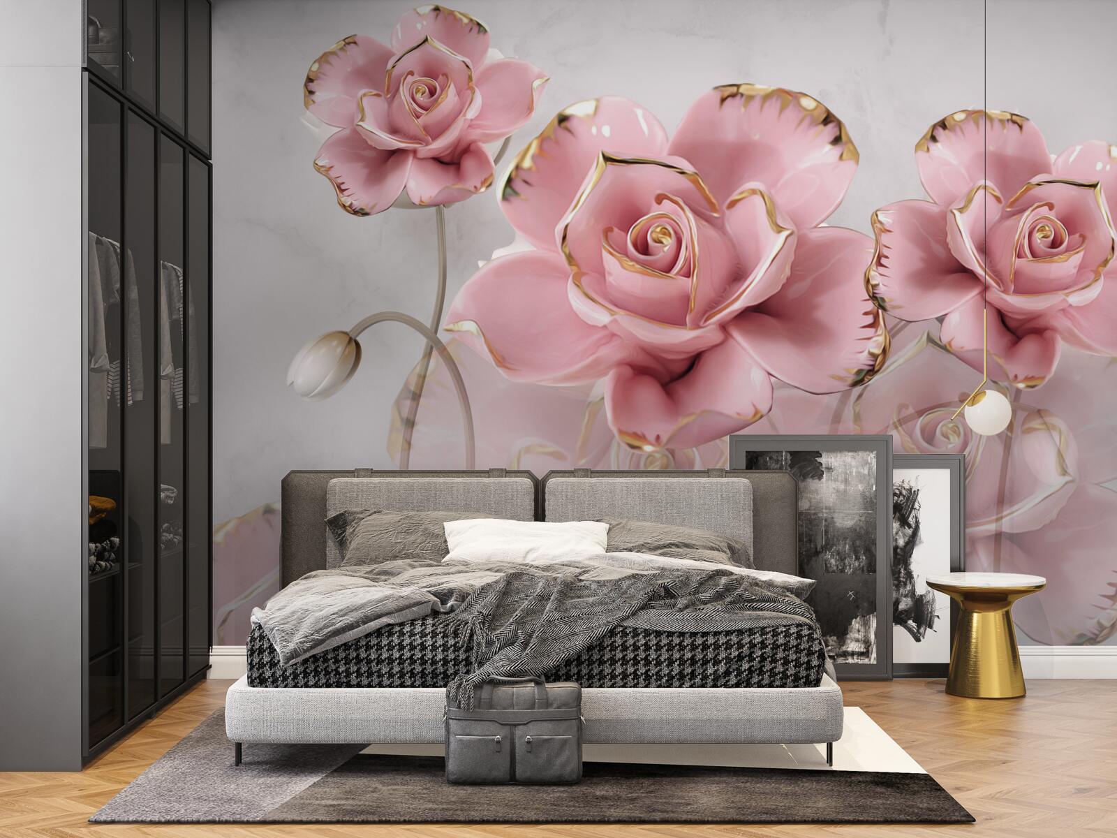 Fototapeta jemné pozadie je zdobené ružovými ružami