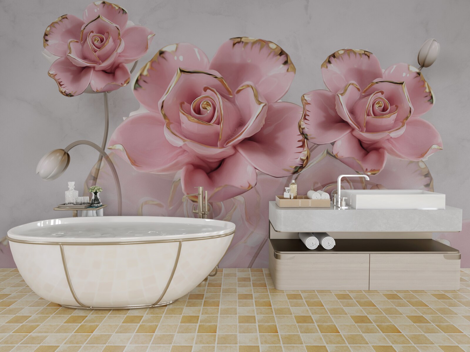 Fototapeta jemné pozadie je zdobené ružovými ružami