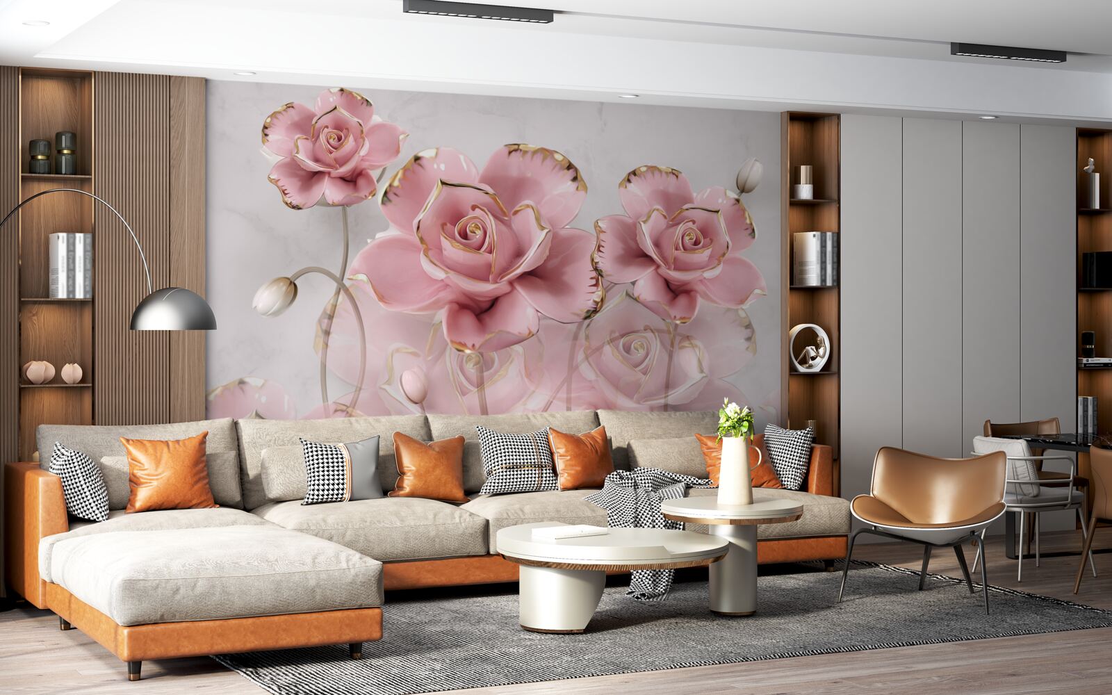 Fototapeta jemné pozadie je zdobené ružovými ružami