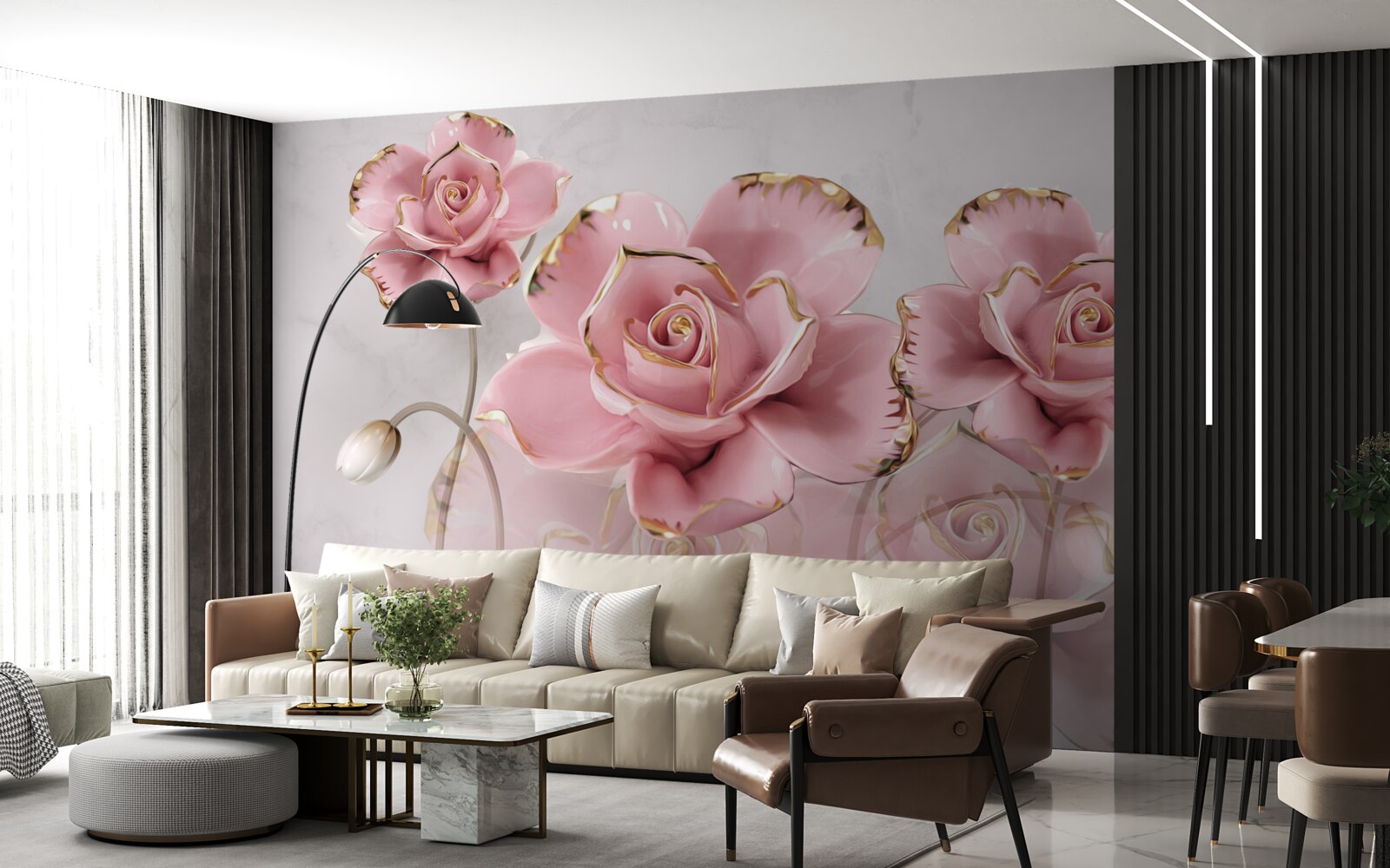 Fototapeta jemné pozadie je zdobené ružovými ružami