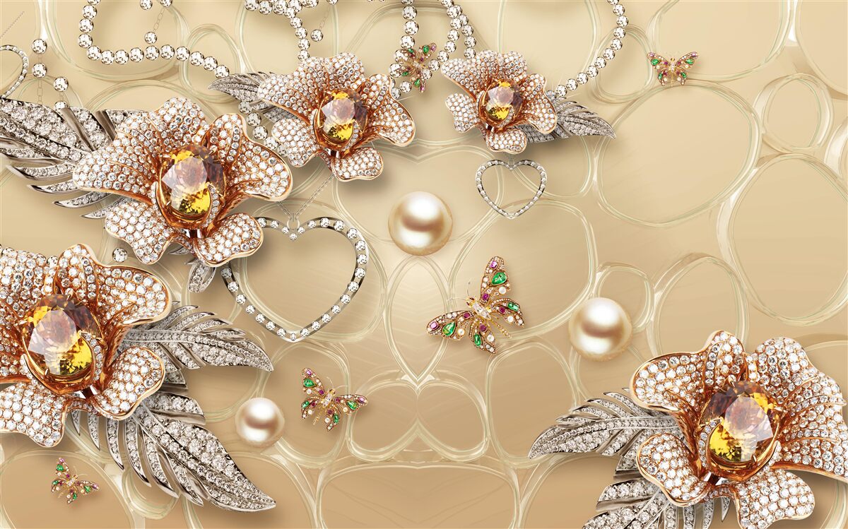 Fototapeta biele kovové kvety s perličkami