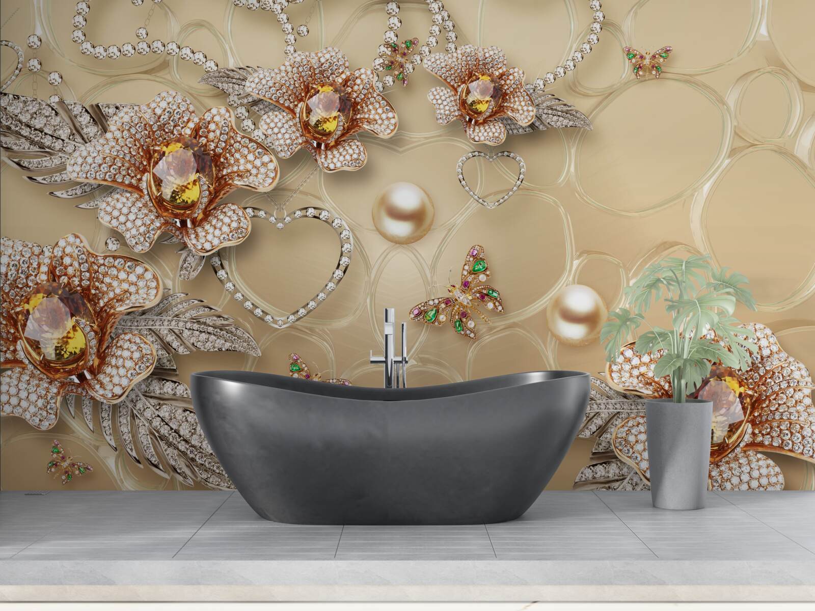 Fototapeta biele kovové kvety s perličkami