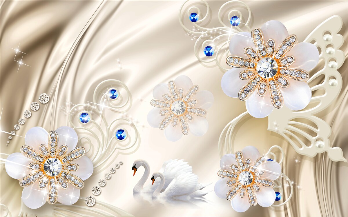 Fototapeta farebné drahokamy a labute plachtiace po vode