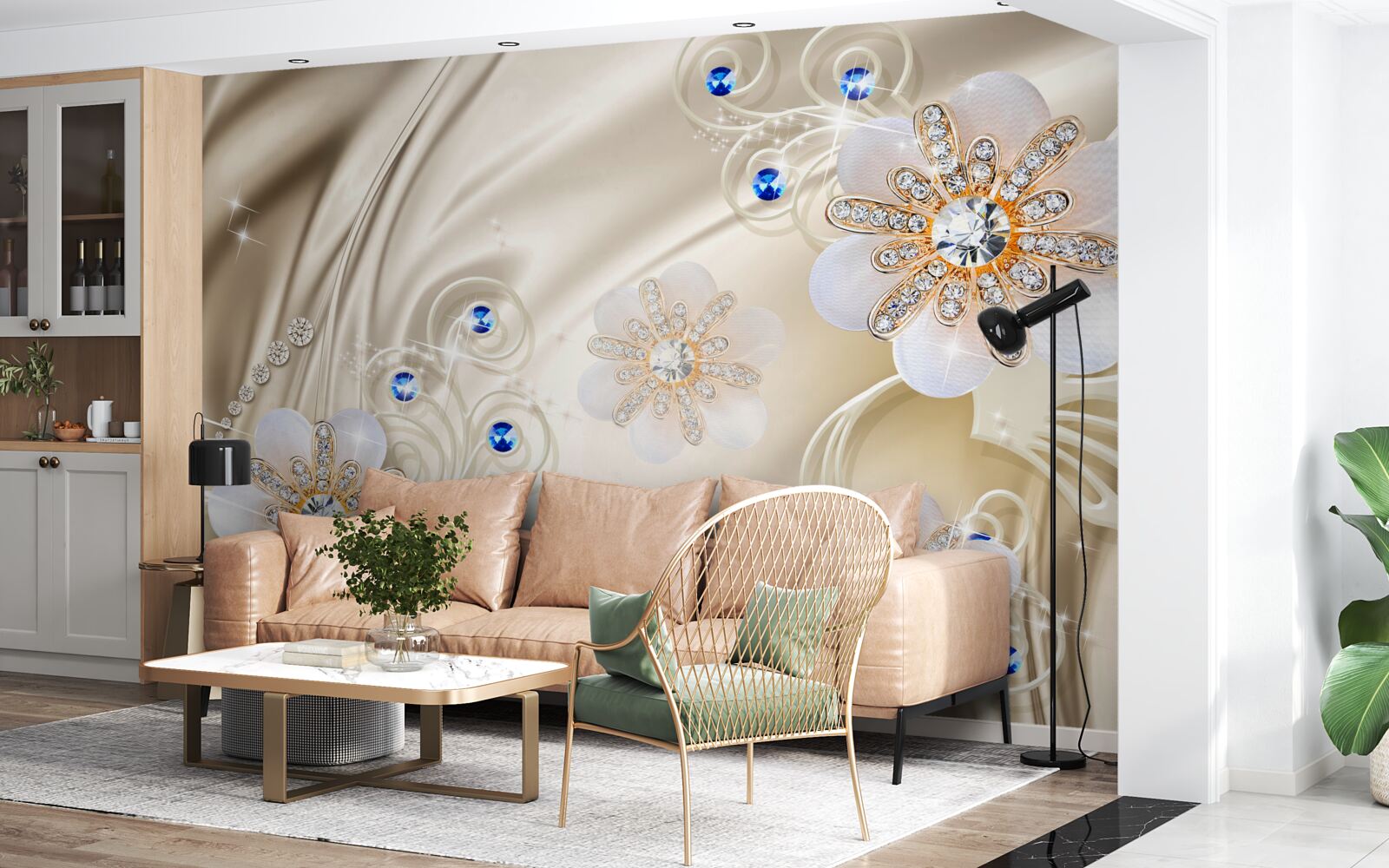 Fototapeta farebné drahokamy a labute plachtiace po vode