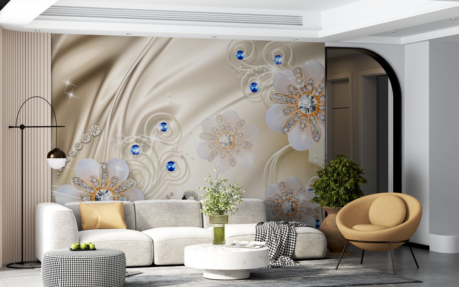 Fototapeta farebné drahokamy a labute plachtiace po vode