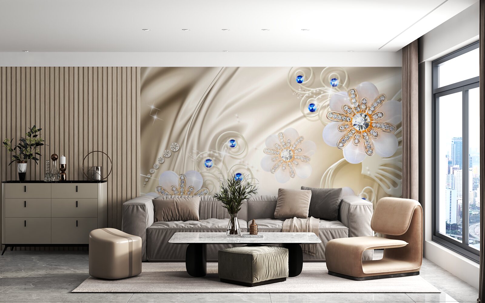 Fototapeta farebné drahokamy a labute plachtiace po vode