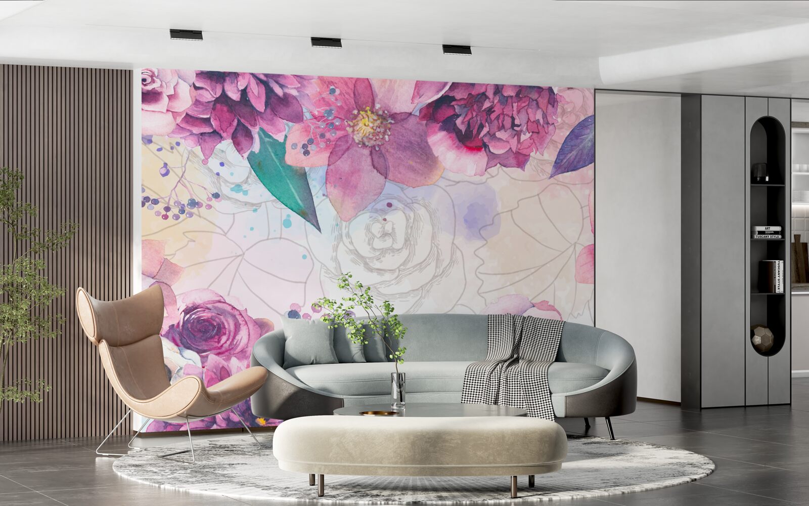 Fototapeta akvarelové pozadie s kvetmi v fialových odtieňoch