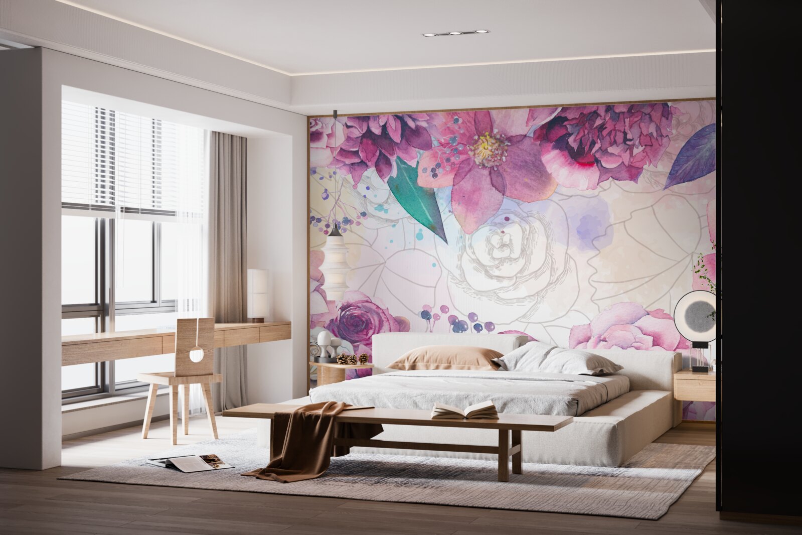 Fototapeta akvarelové pozadie s kvetmi v fialových odtieňoch