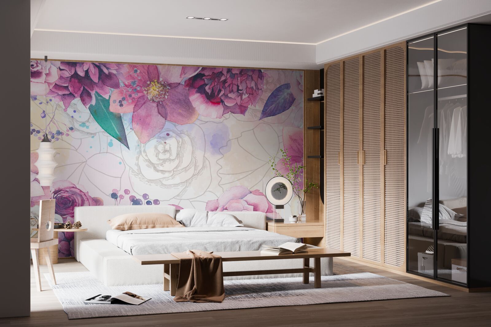 Fototapeta akvarelové pozadie s kvetmi v fialových odtieňoch