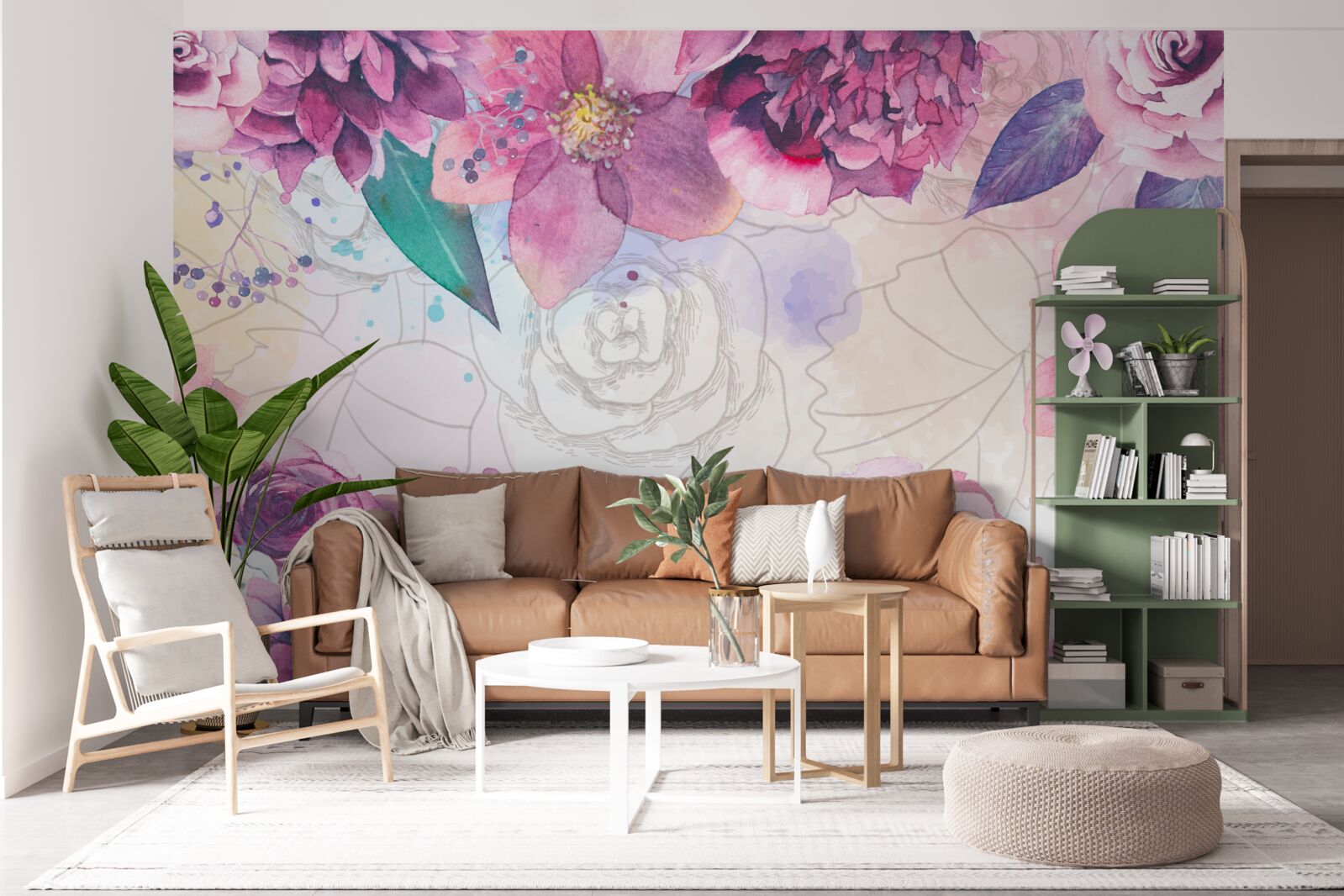 Fototapeta akvarelové pozadie s kvetmi v fialových odtieňoch