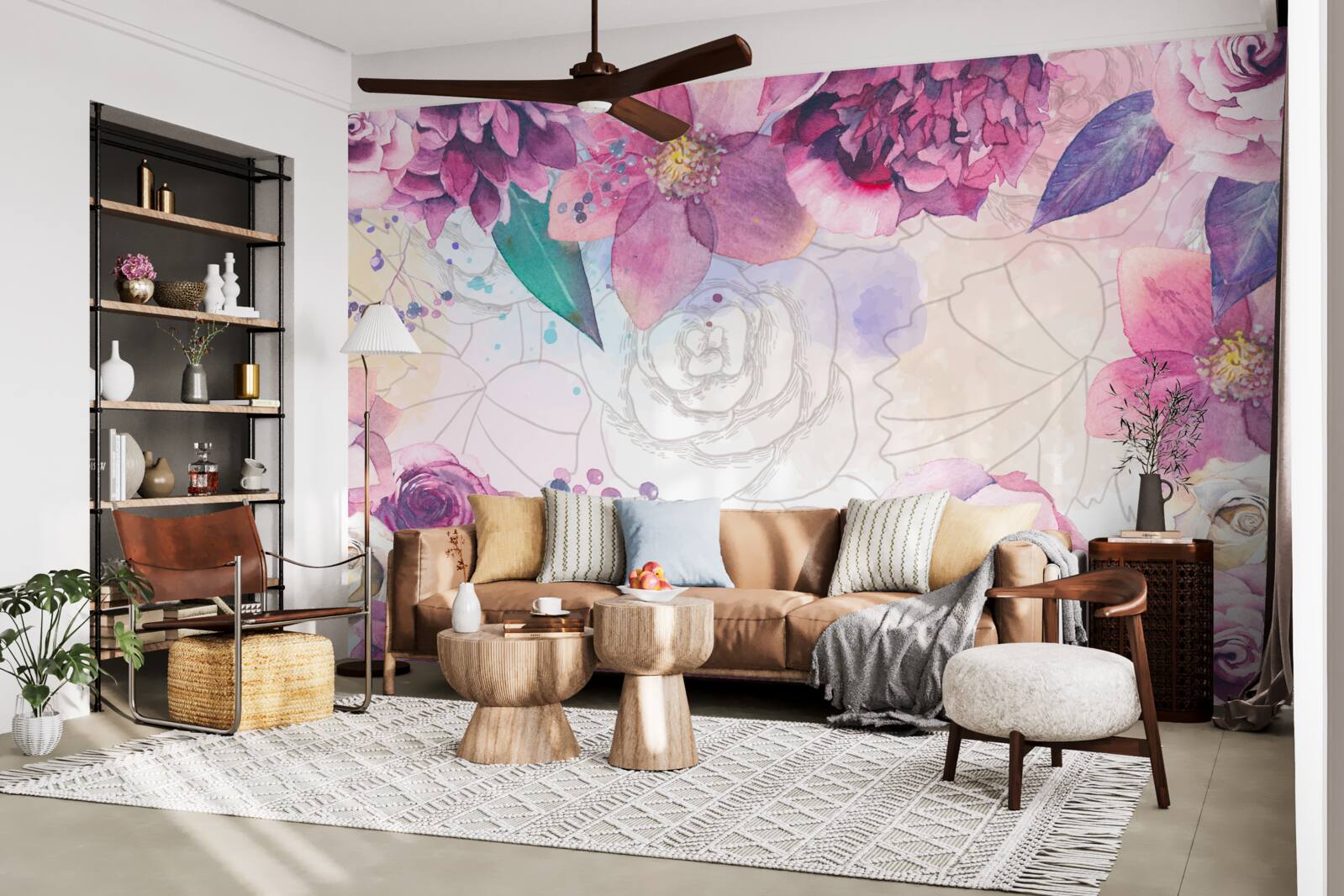 Fototapeta akvarelové pozadie s kvetmi v fialových odtieňoch