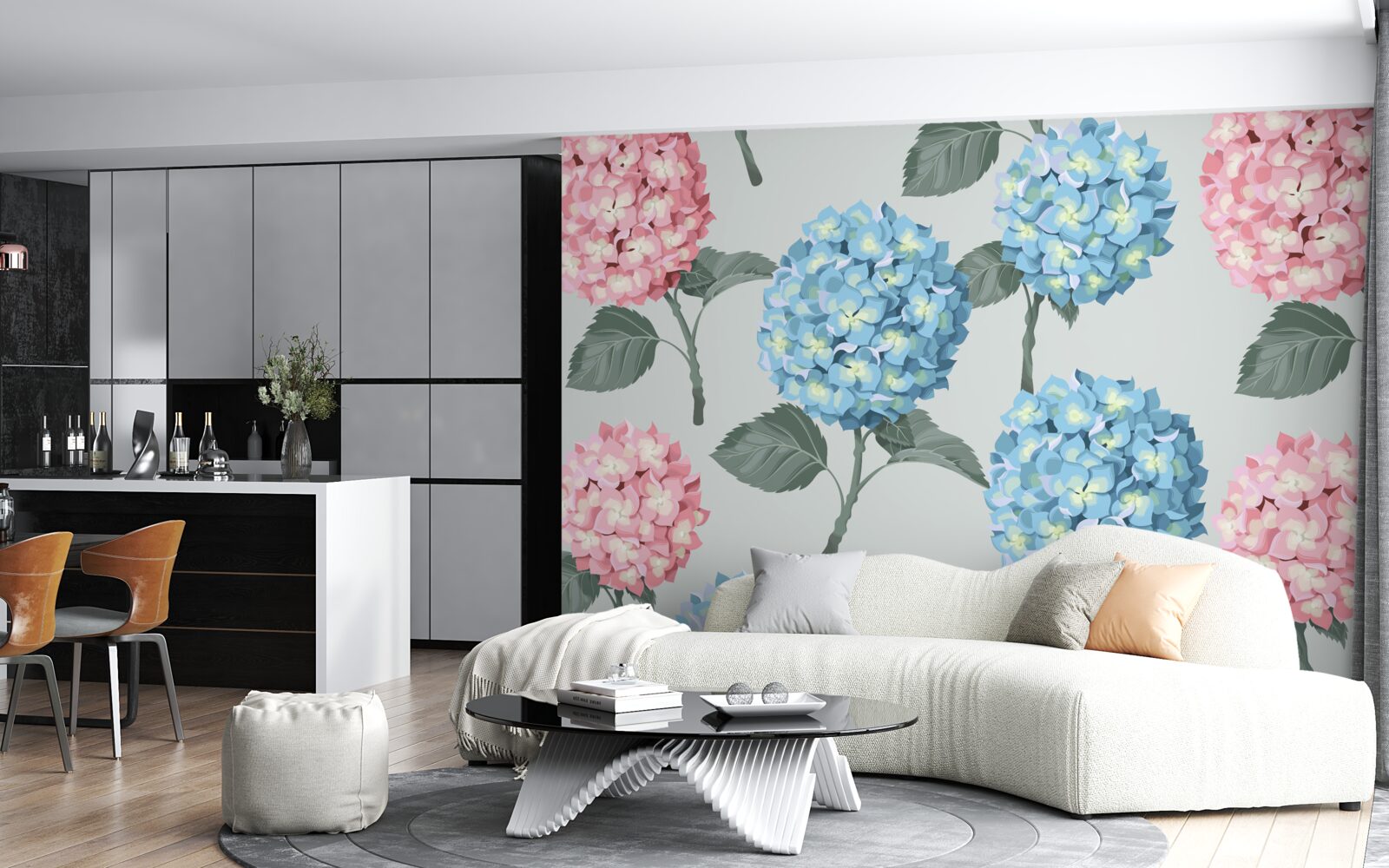 Fototapeta ružové a modré hortenzie