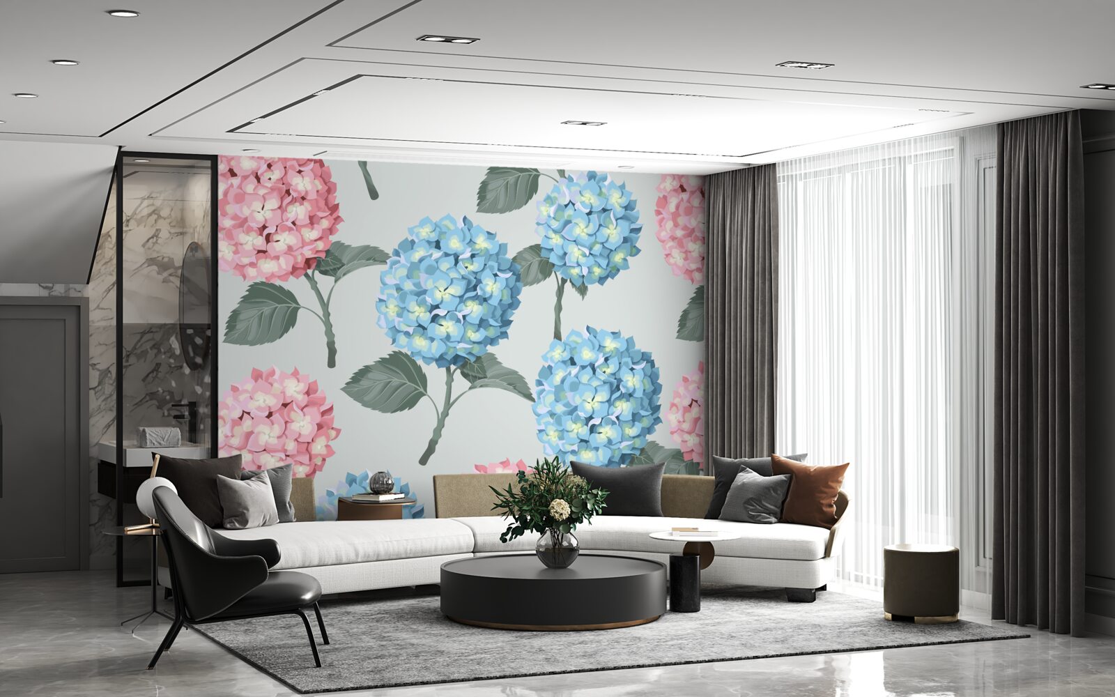 Fototapeta ružové a modré hortenzie