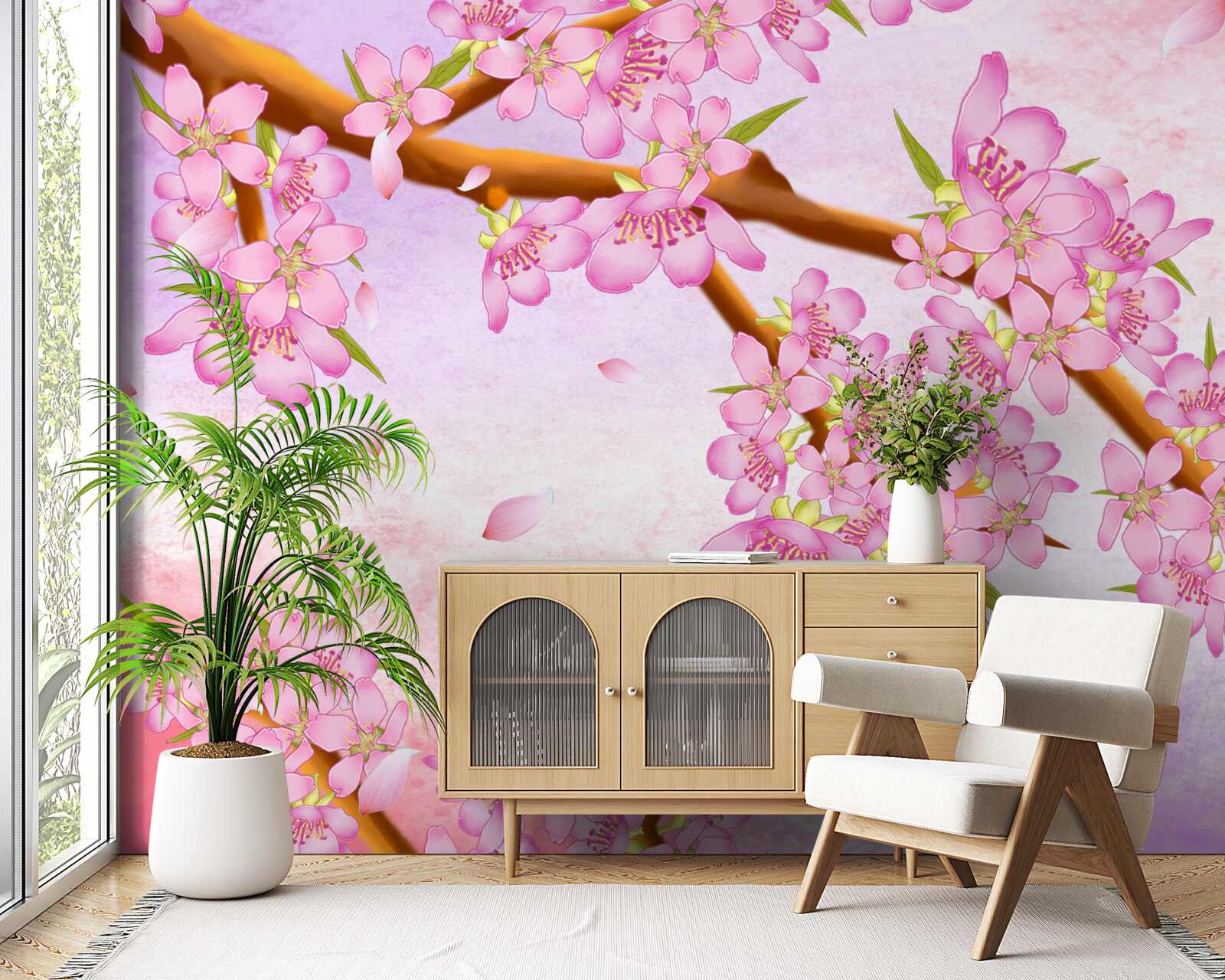 Fototapeta na konári kvitnú krásne ružové púčiky