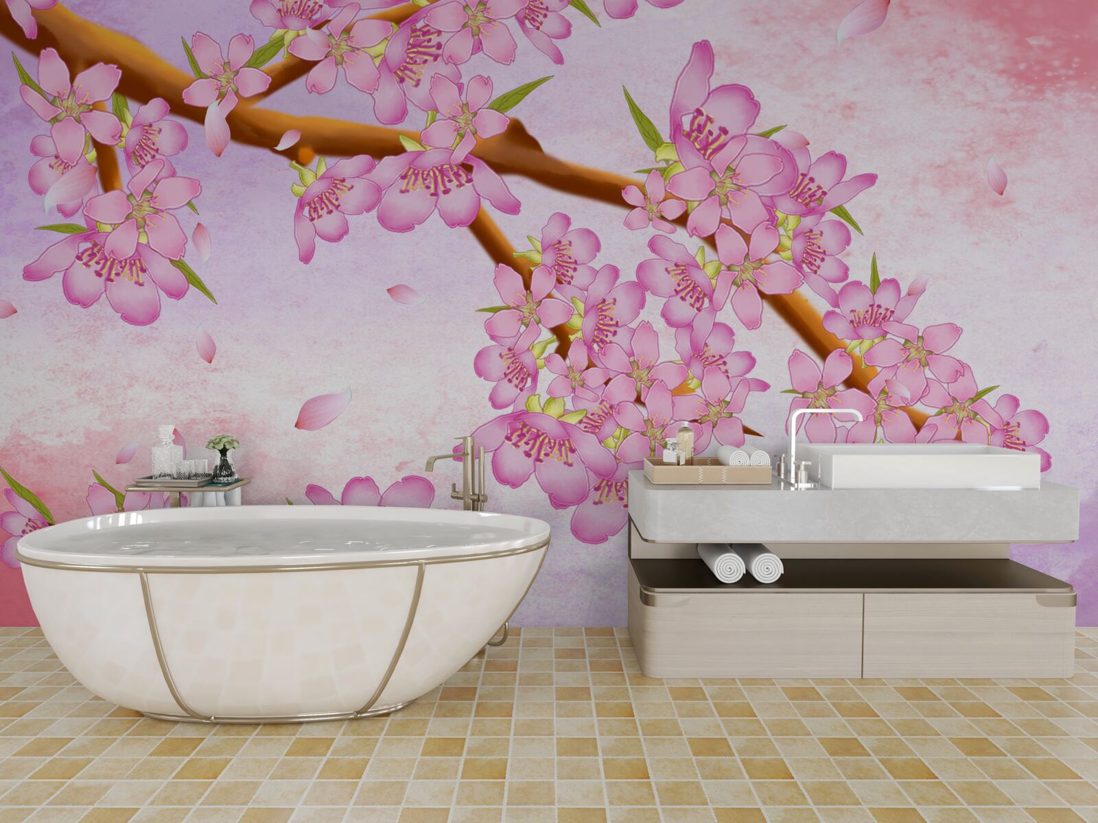 Fototapeta na konári kvitnú krásne ružové púčiky