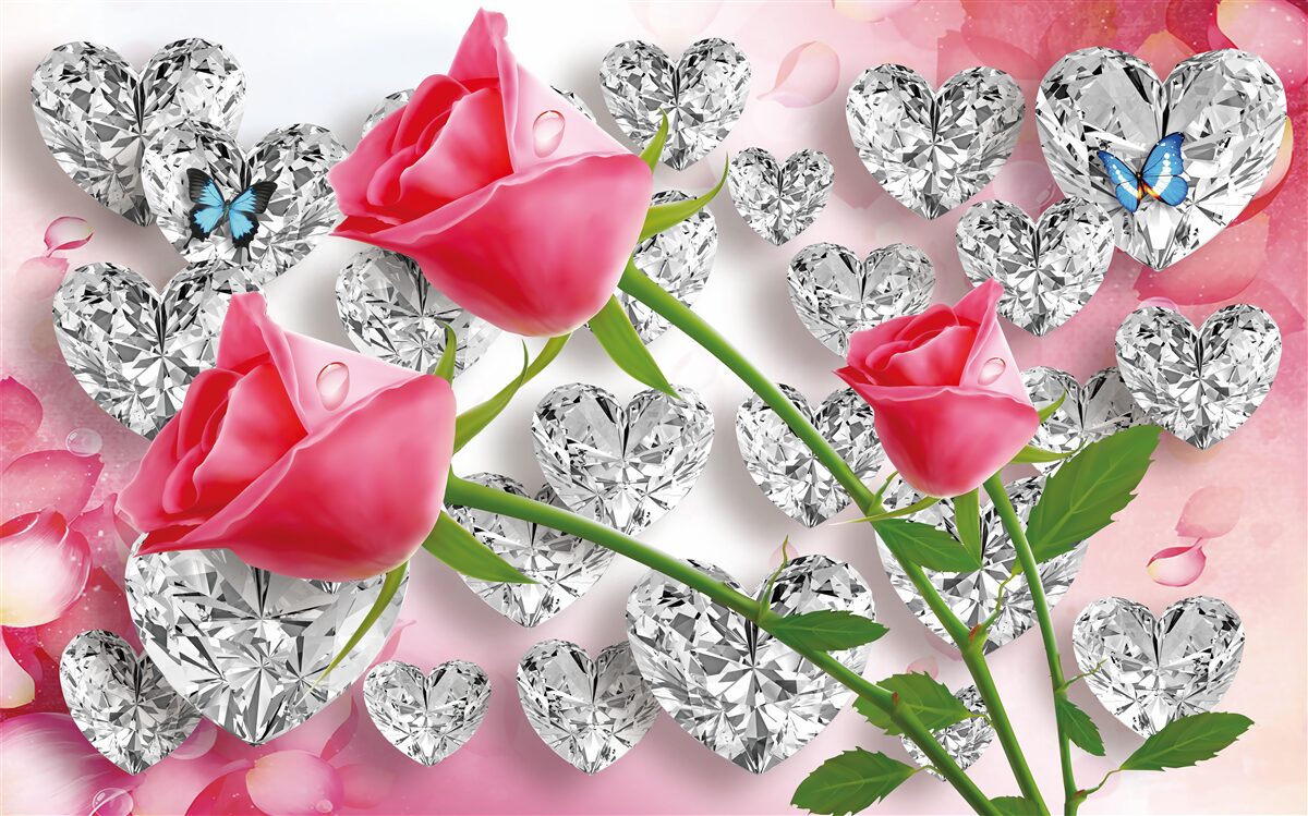 Fototapeta diamanty a červené ruže