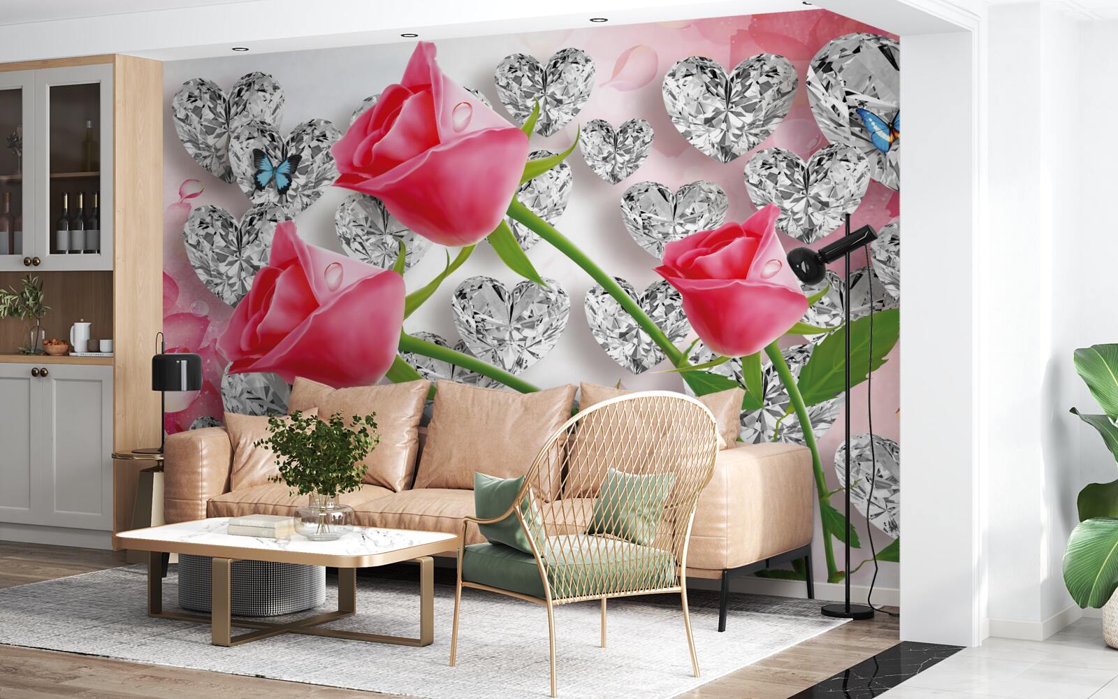 Fototapeta diamanty a červené ruže