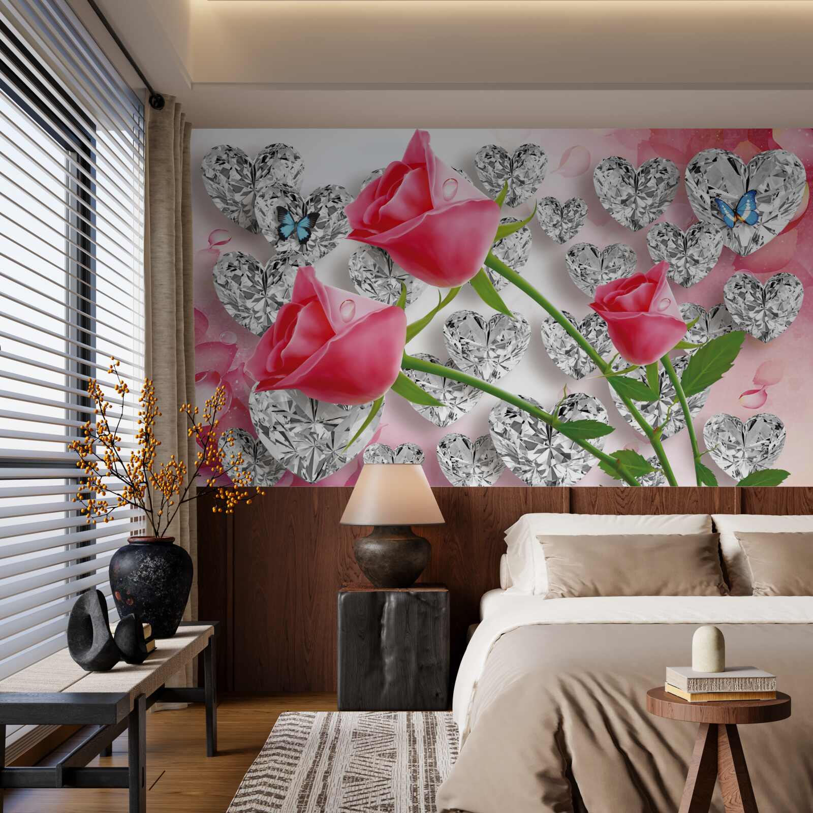 Fototapeta diamanty a červené ruže