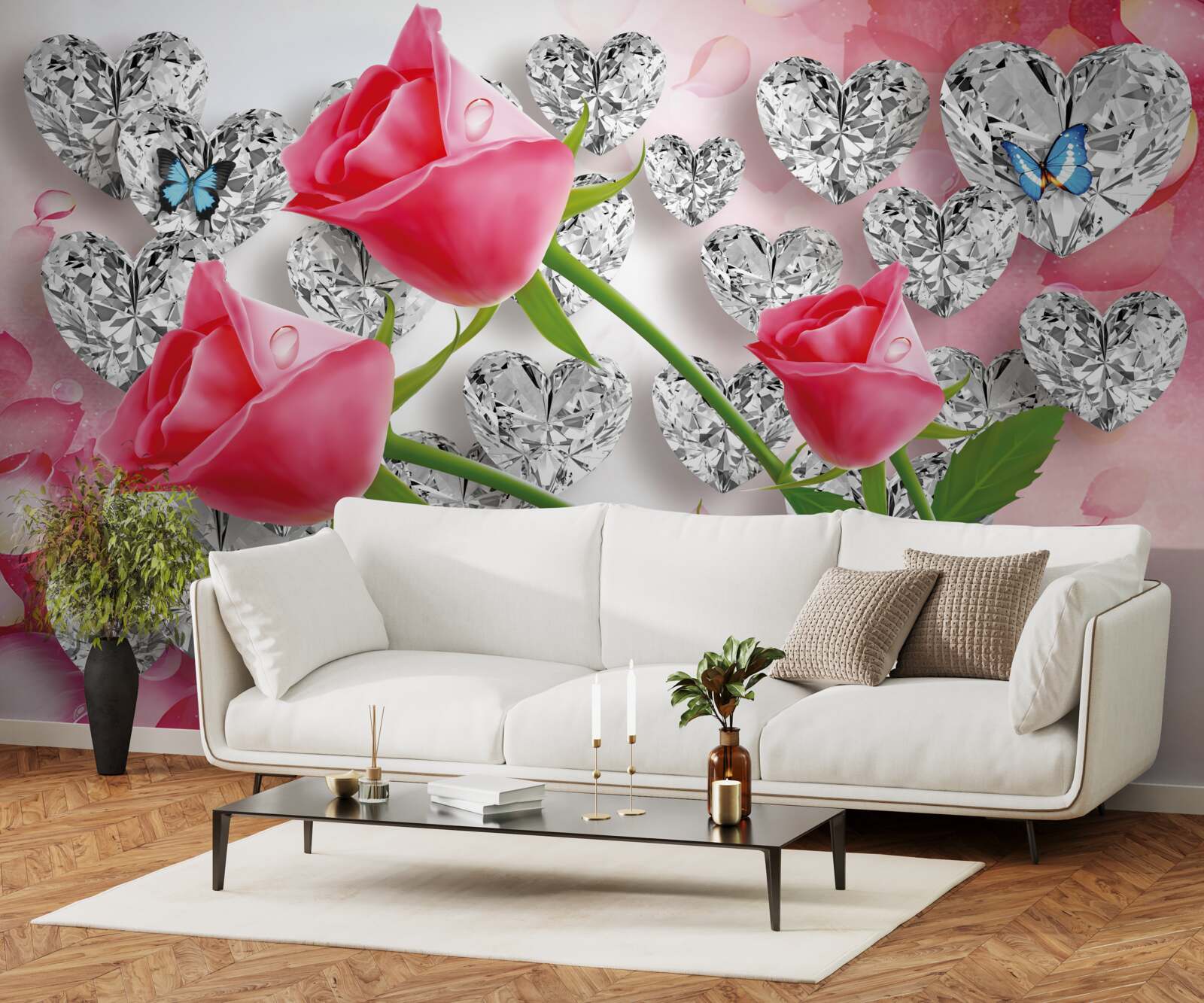 Fototapeta diamanty a červené ruže