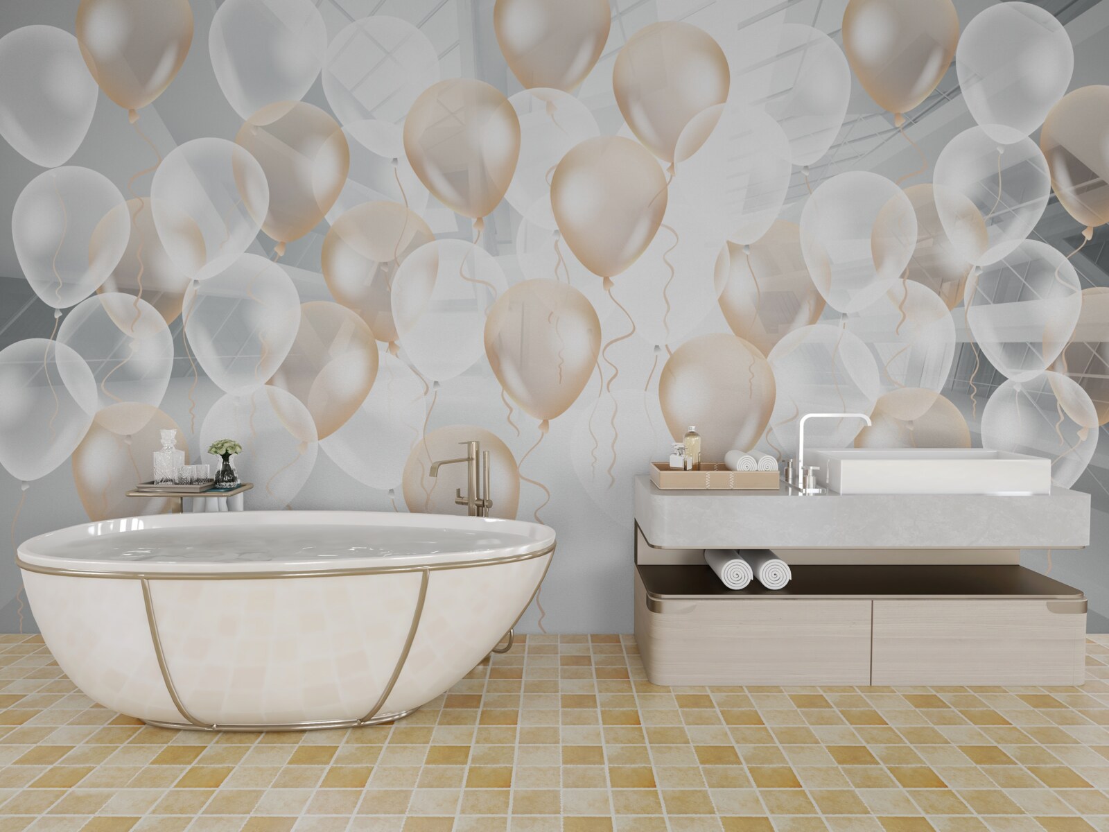 Fototapeta biele a zlaté balóny