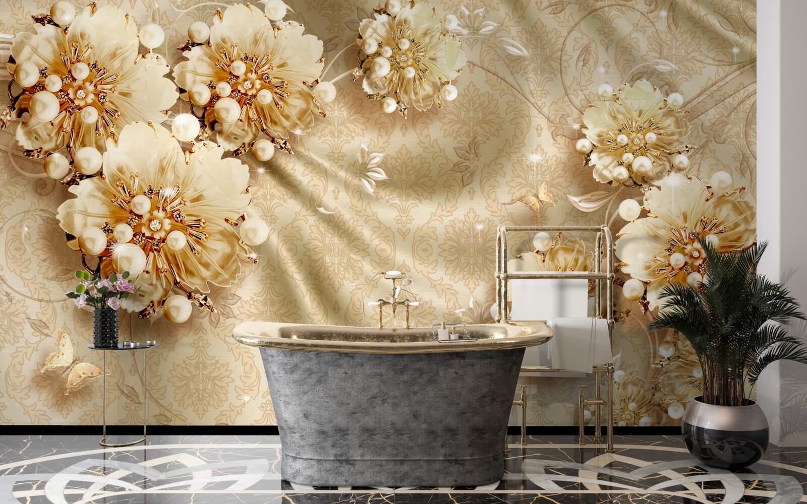 Fototapeta v odtieňoch kvetov a hodvábu dominujú odtiene hnedej