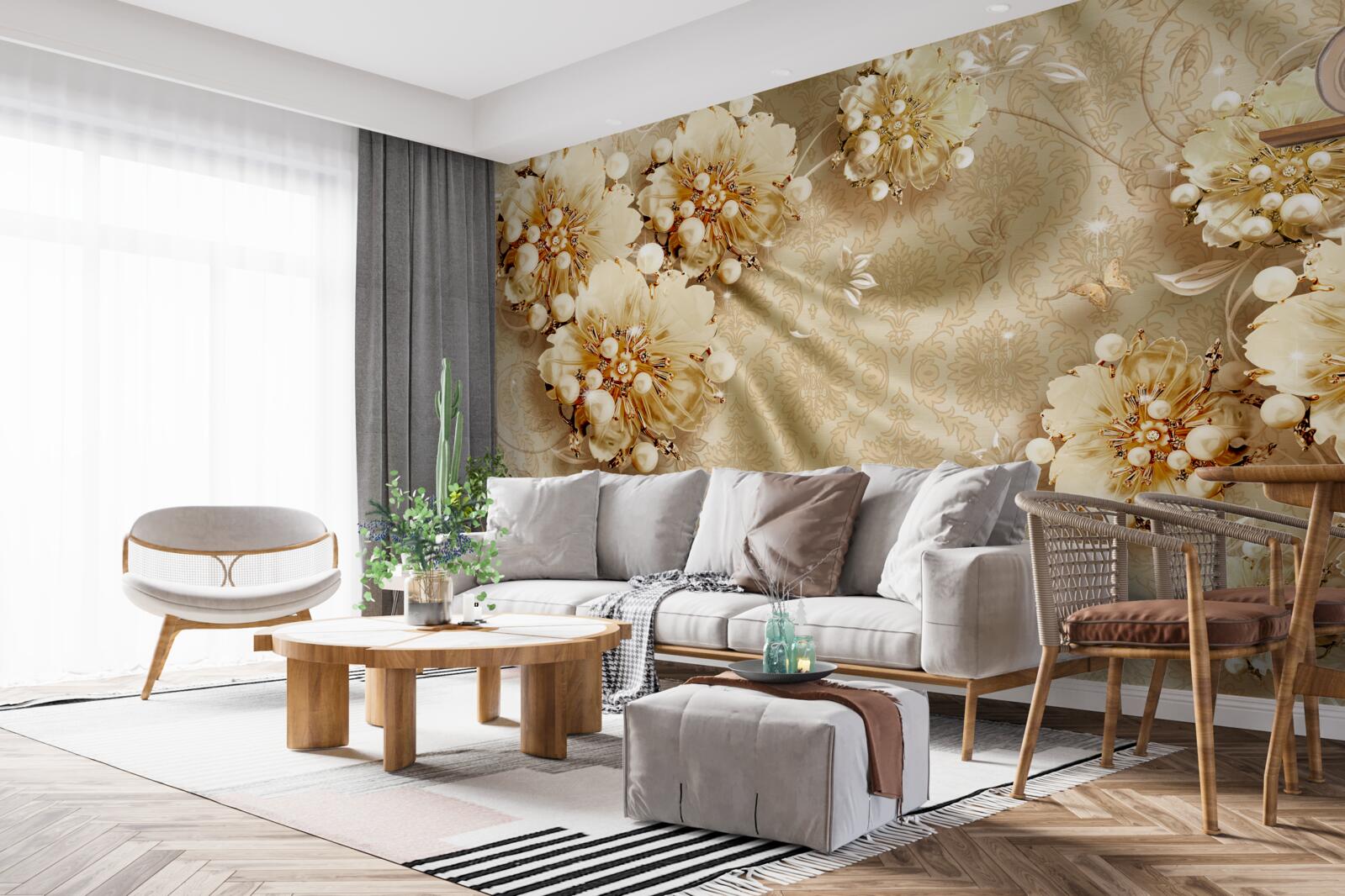 Fototapeta v odtieňoch kvetov a hodvábu dominujú odtiene hnedej