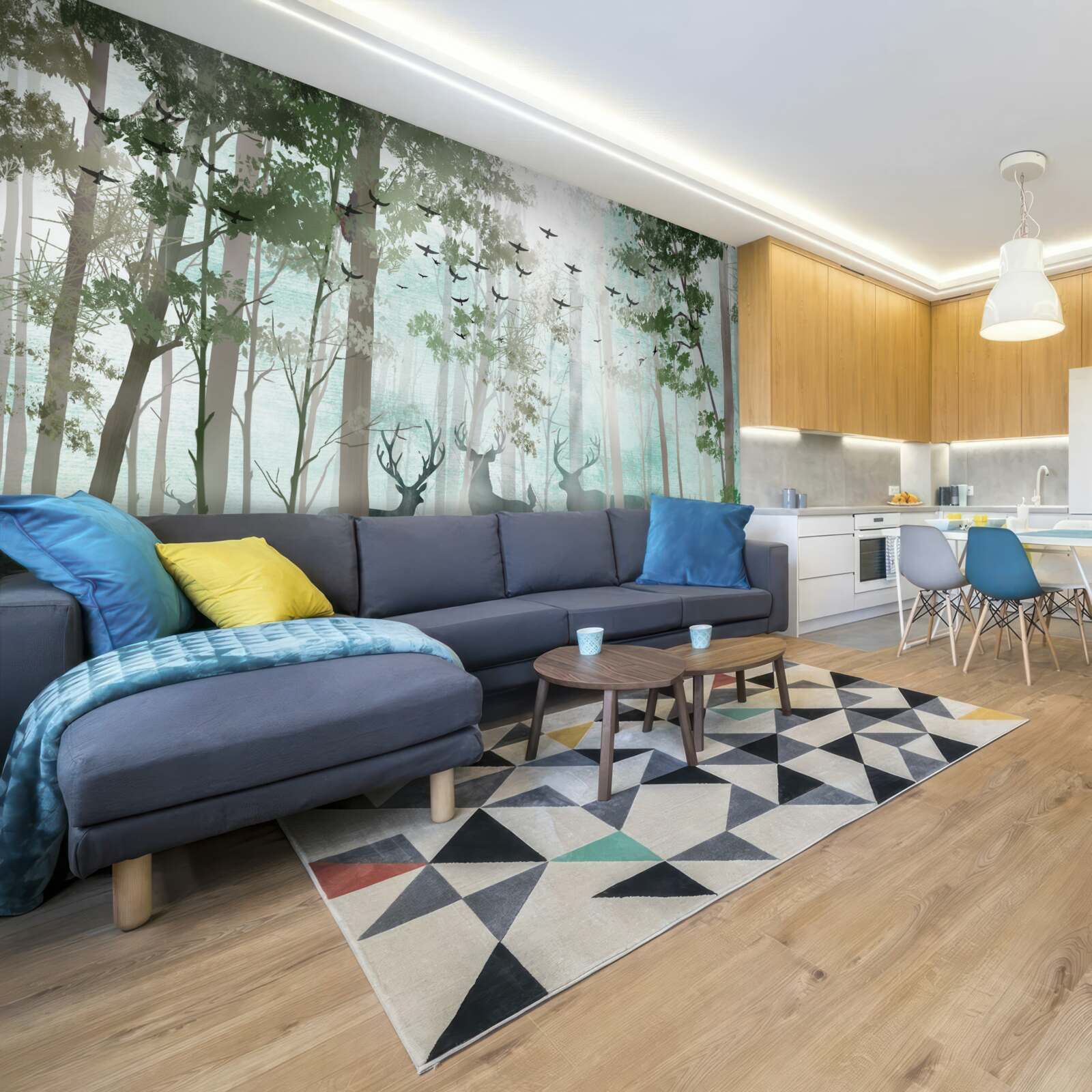 Fototapeta skupinka jeleňov víta ráno v hmlistom lese