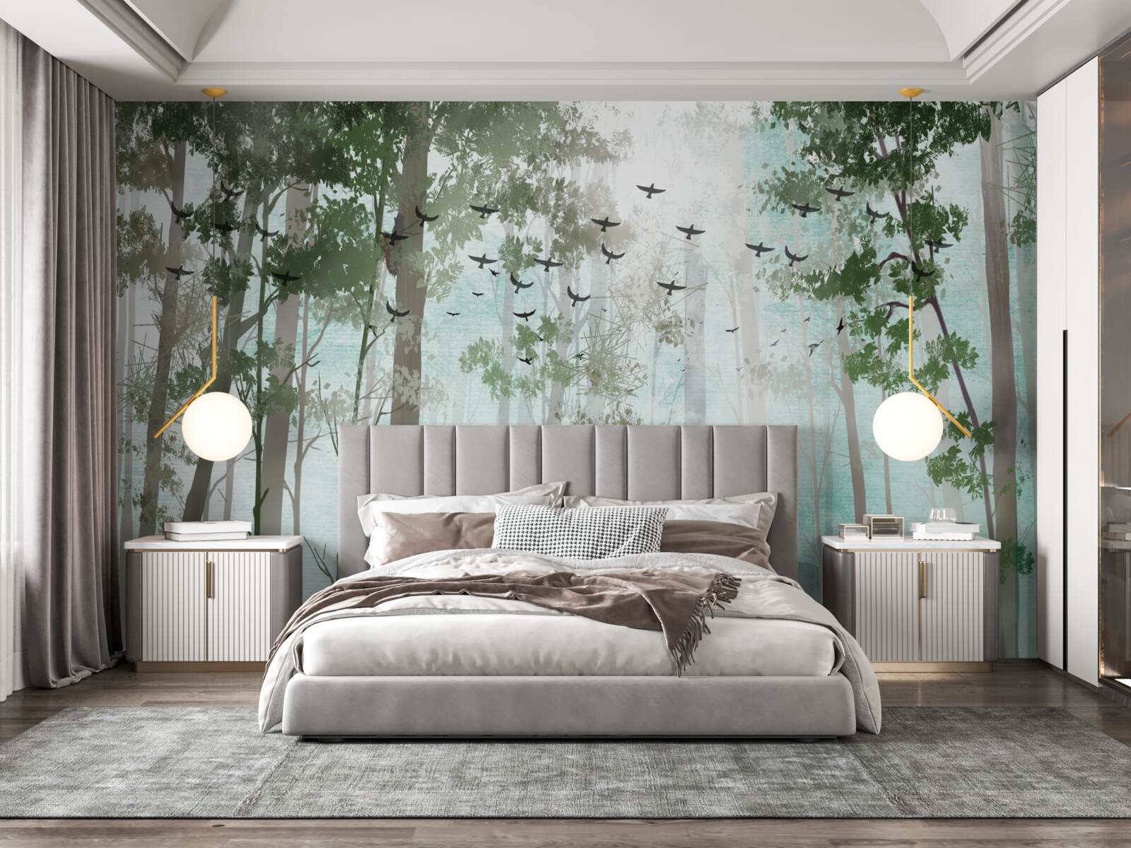 Fototapeta skupinka jeleňov víta ráno v hmlistom lese