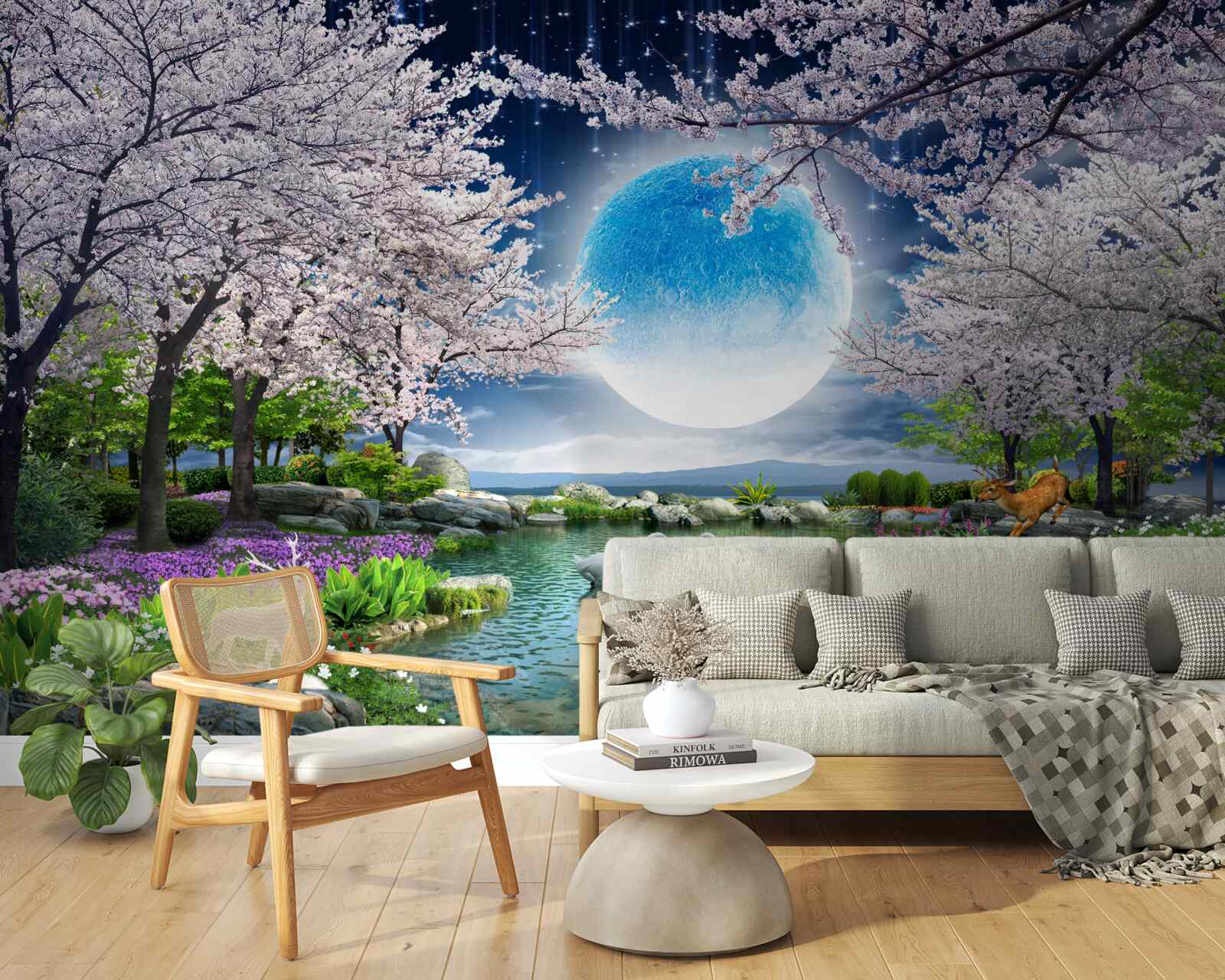 Fototapeta magický les pod kupolou obrovského mesiaca