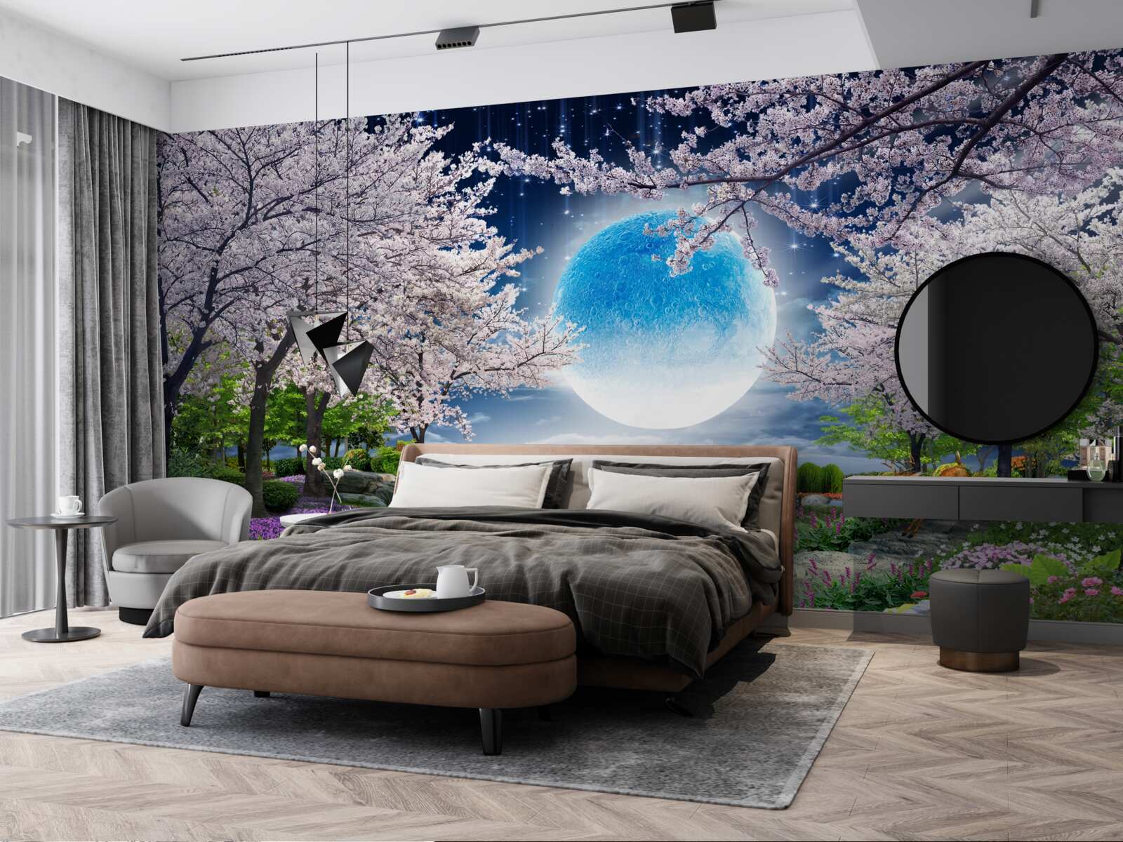 Fototapeta magický les pod kupolou obrovského mesiaca