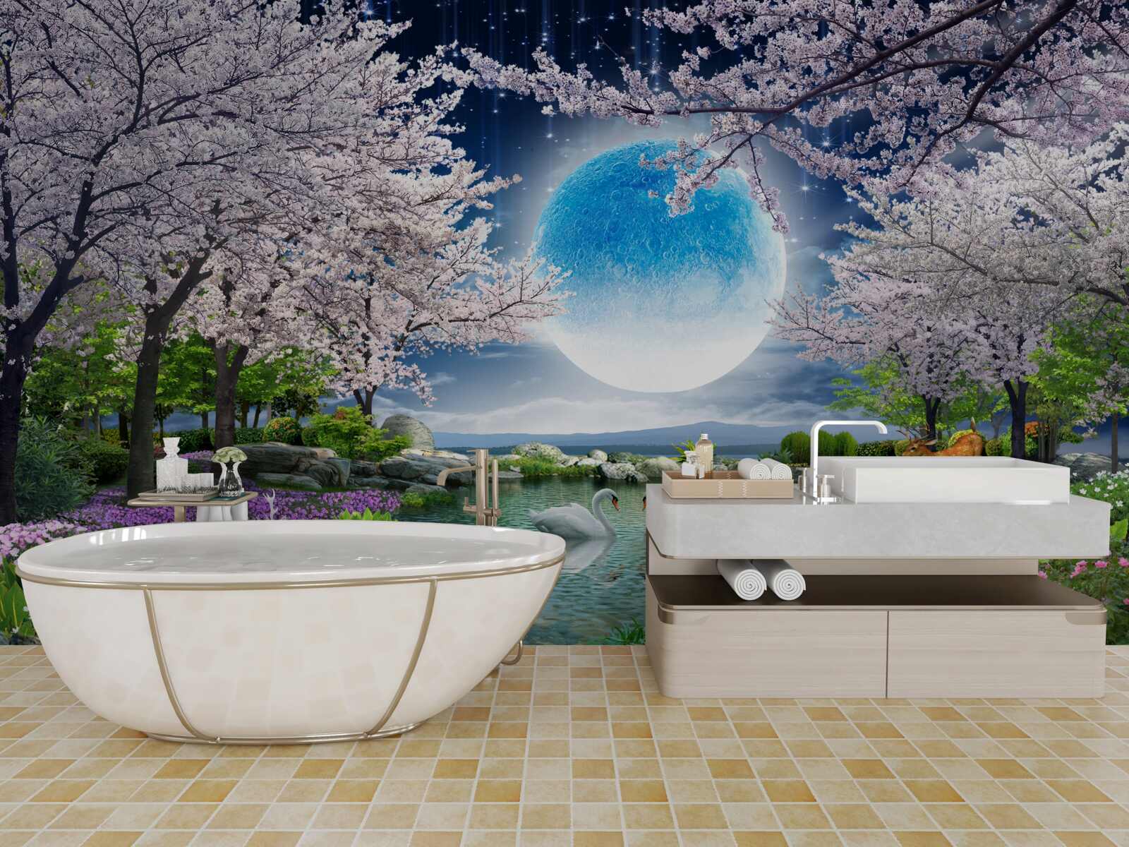 Fototapeta magický les pod kupolou obrovského mesiaca