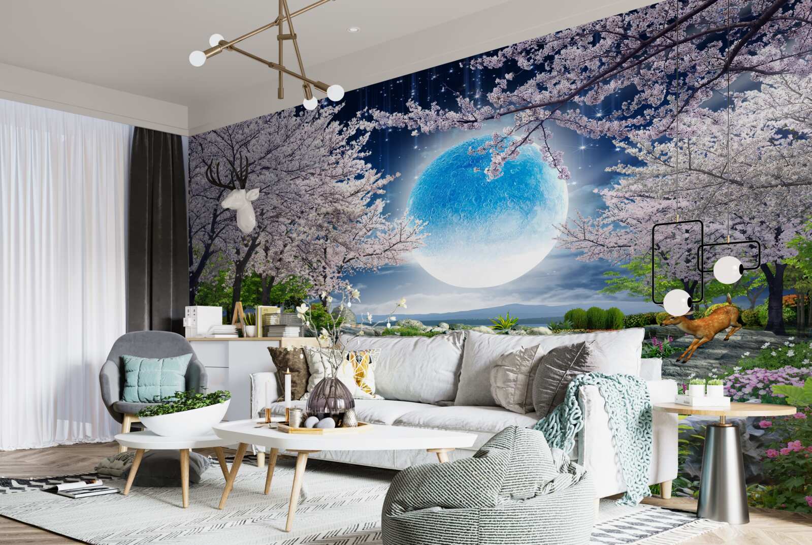 Fototapeta magický les pod kupolou obrovského mesiaca