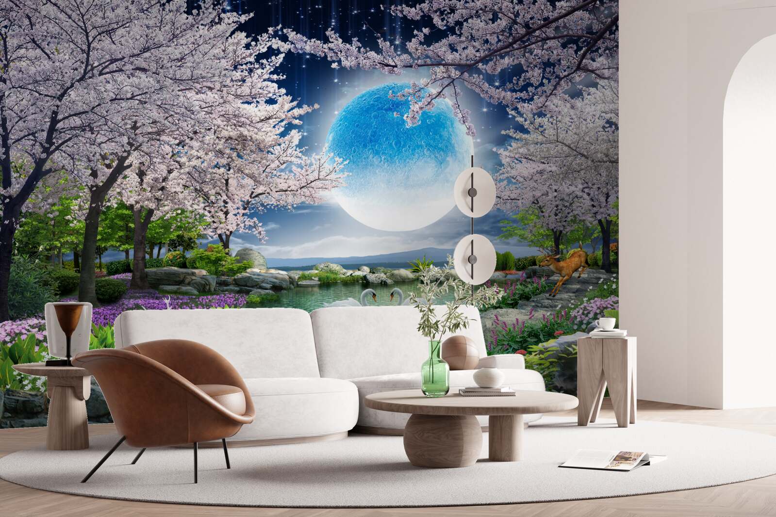 Fototapeta magický les pod kupolou obrovského mesiaca