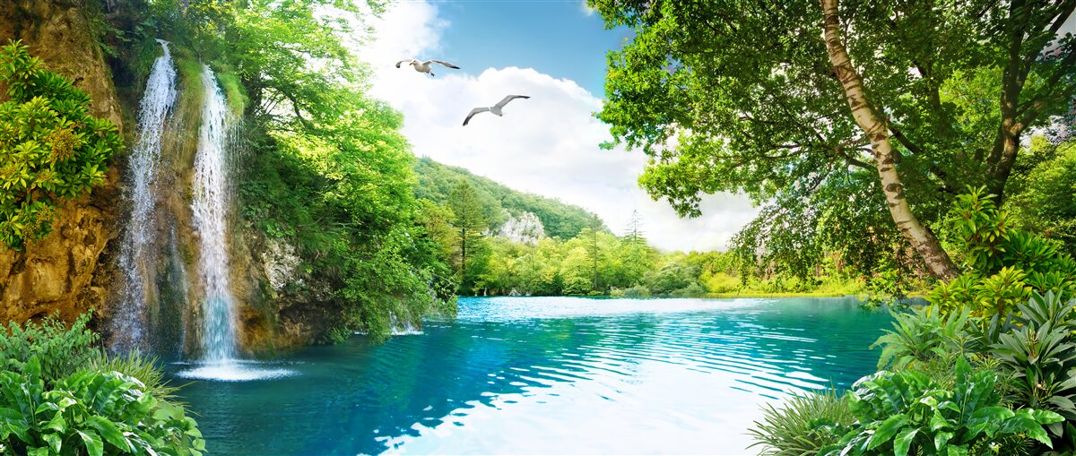 Fototapeta rozprávková krása prírody obteká vodopád a jazero