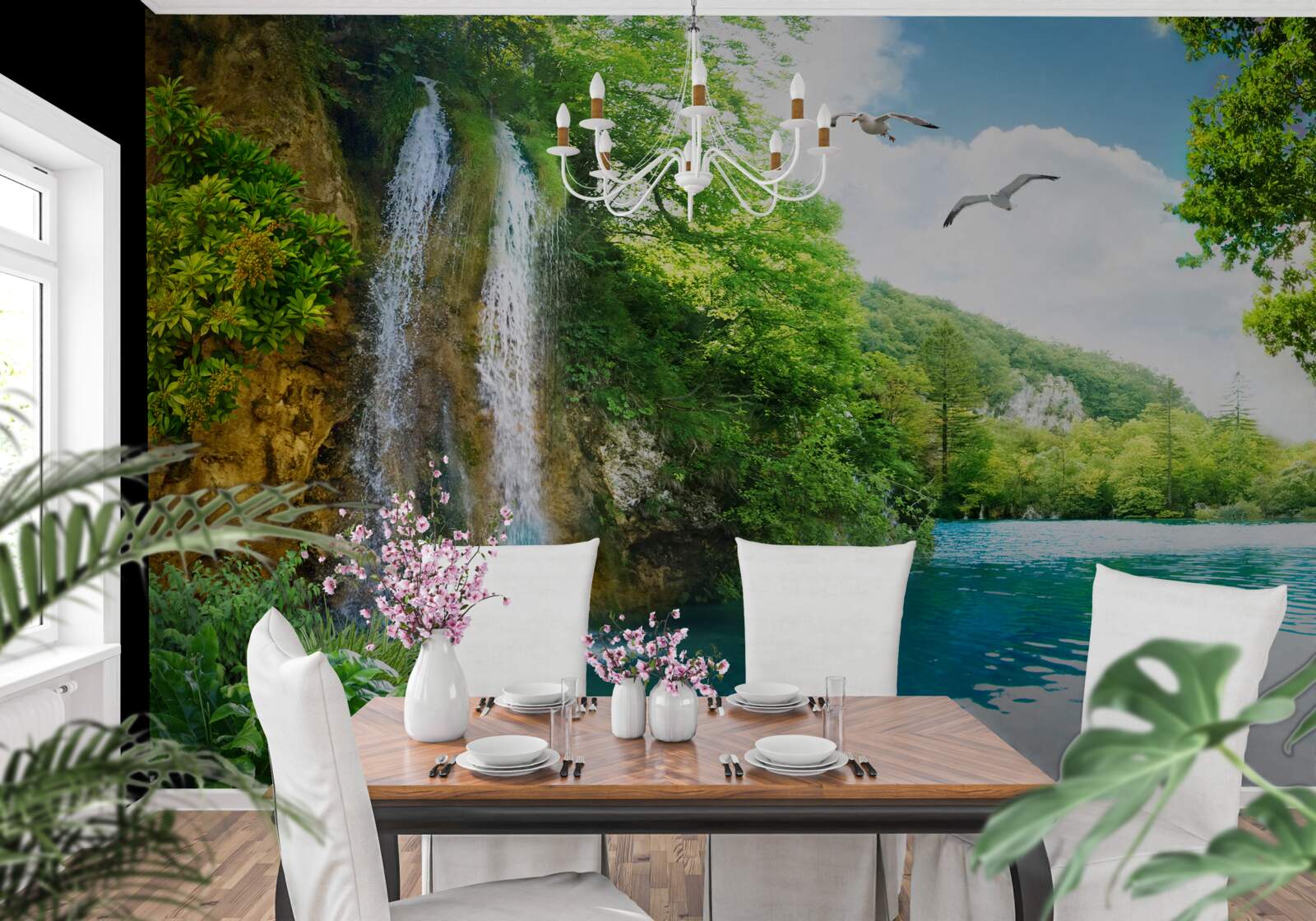 Fototapeta rozprávková krása prírody obteká vodopád a jazero