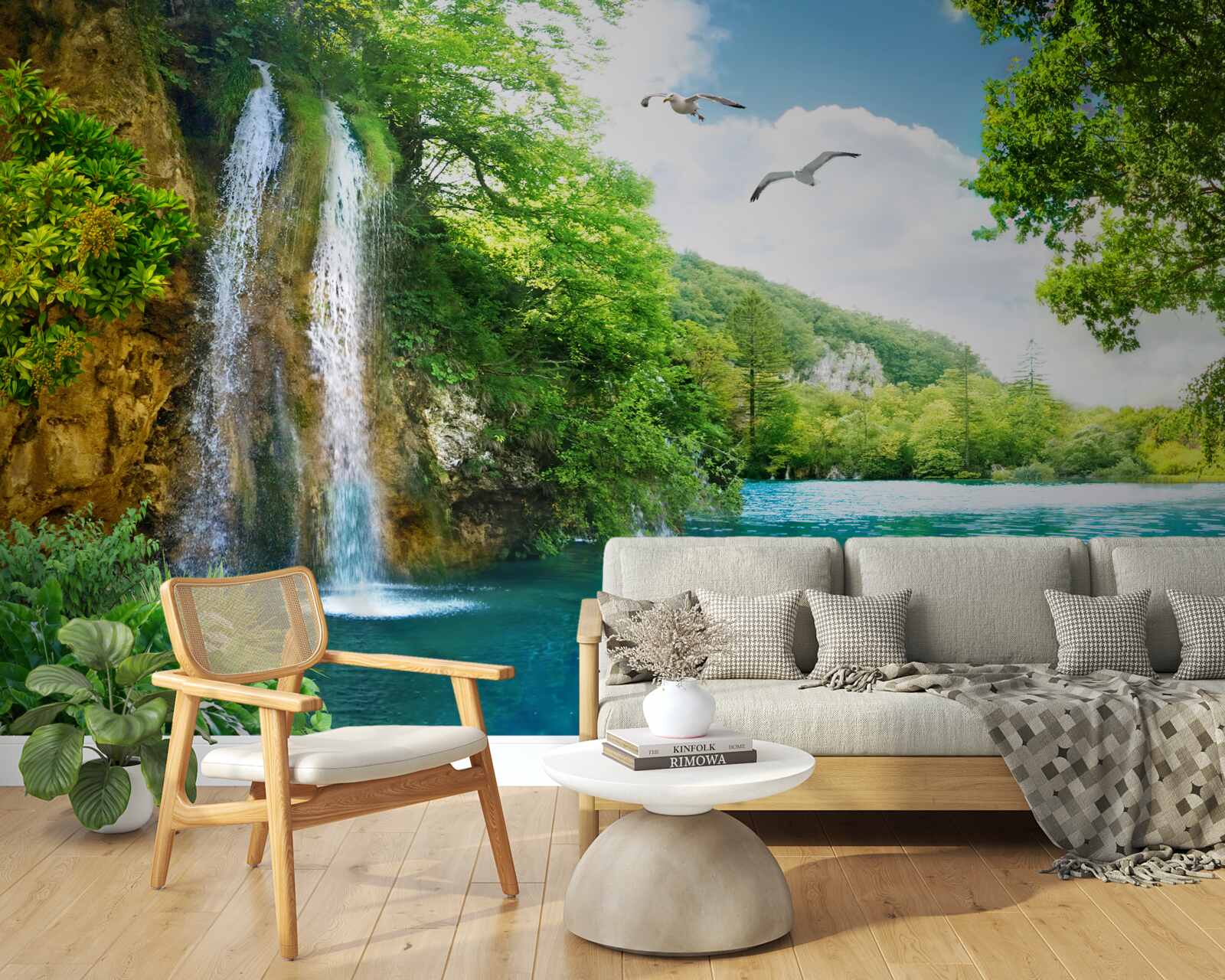 Fototapeta rozprávková krása prírody obteká vodopád a jazero