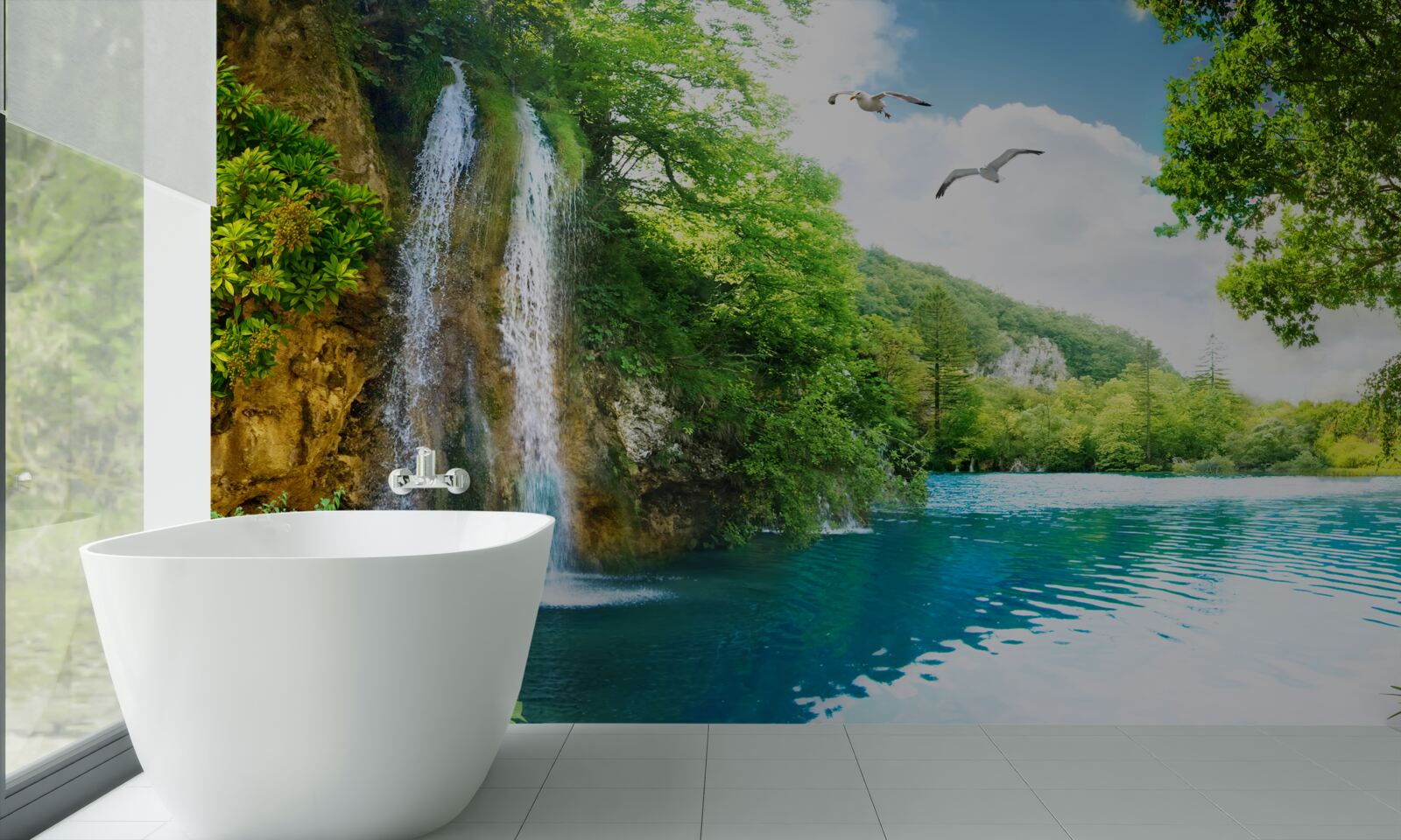 Fototapeta rozprávková krása prírody obteká vodopád a jazero