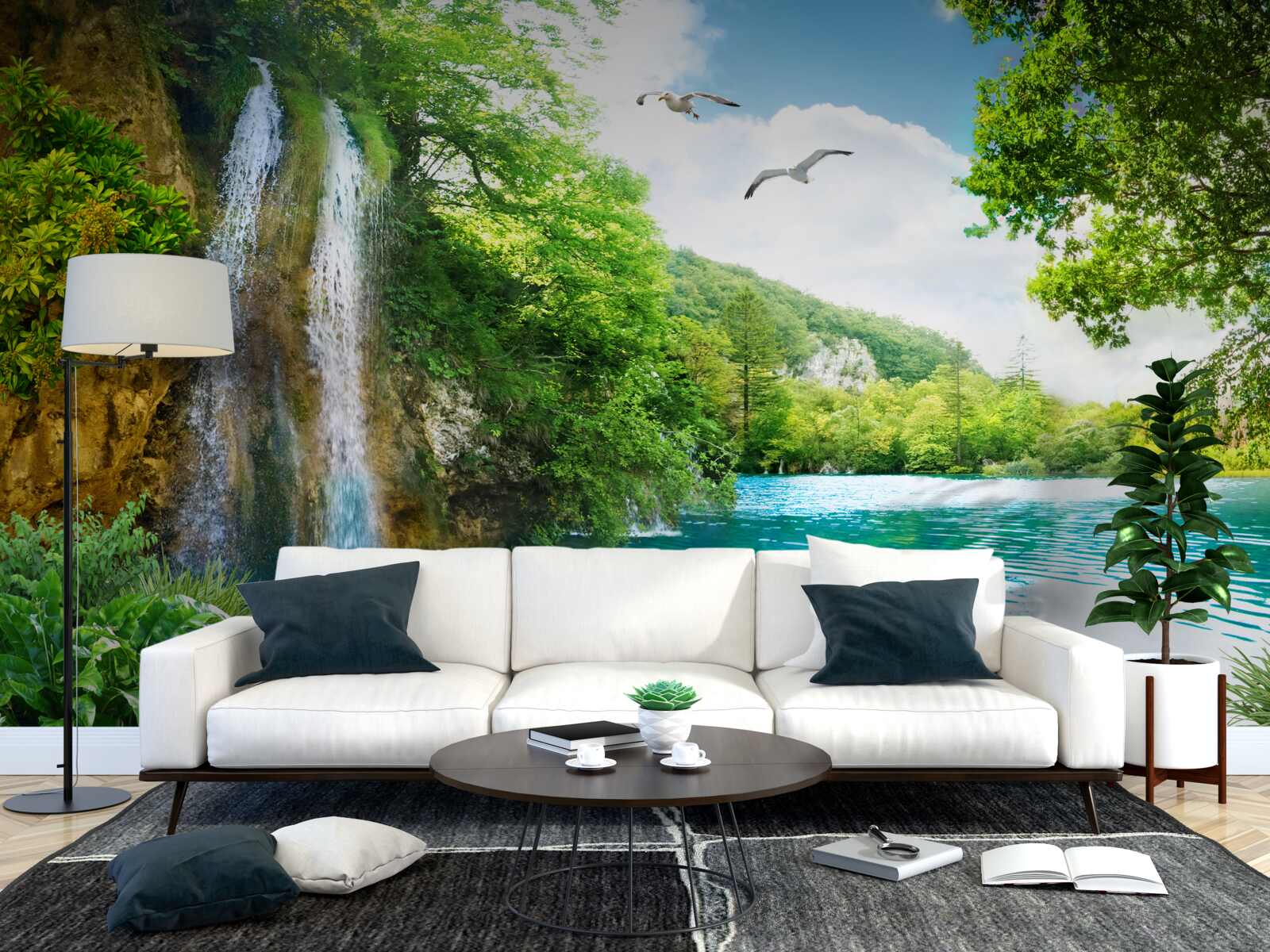 Fototapeta rozprávková krása prírody obteká vodopád a jazero