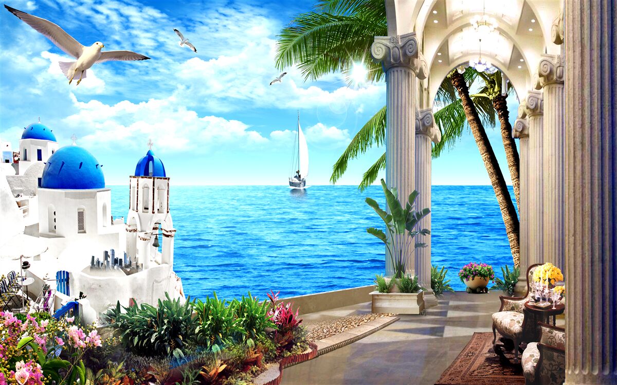 Fototapeta Grécka kolonáda vedúca k moru