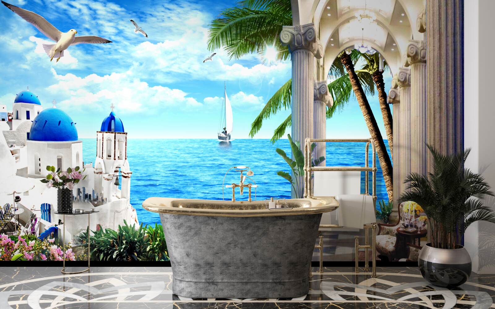 Fototapeta Grécka kolonáda vedúca k moru