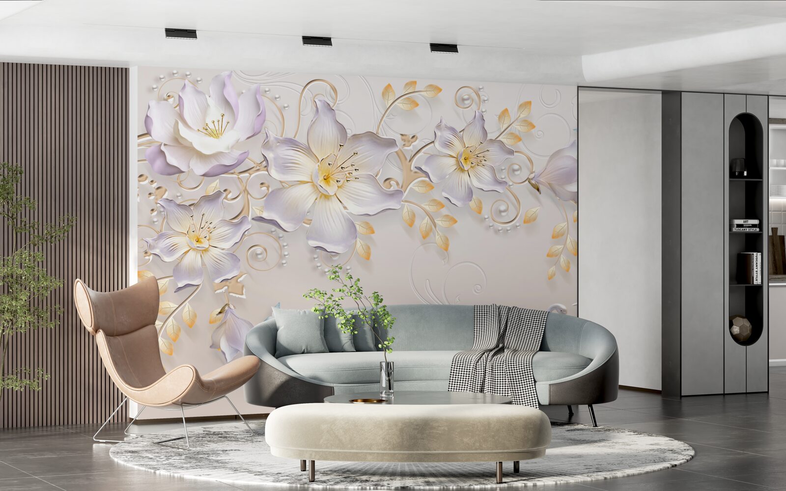 Fototapeta Snehobiele labute a svetelné púčiky