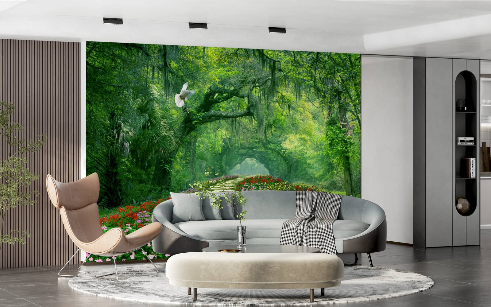 Fototapeta farebný tropický chodník posiaty kvetmi vedúci lesom