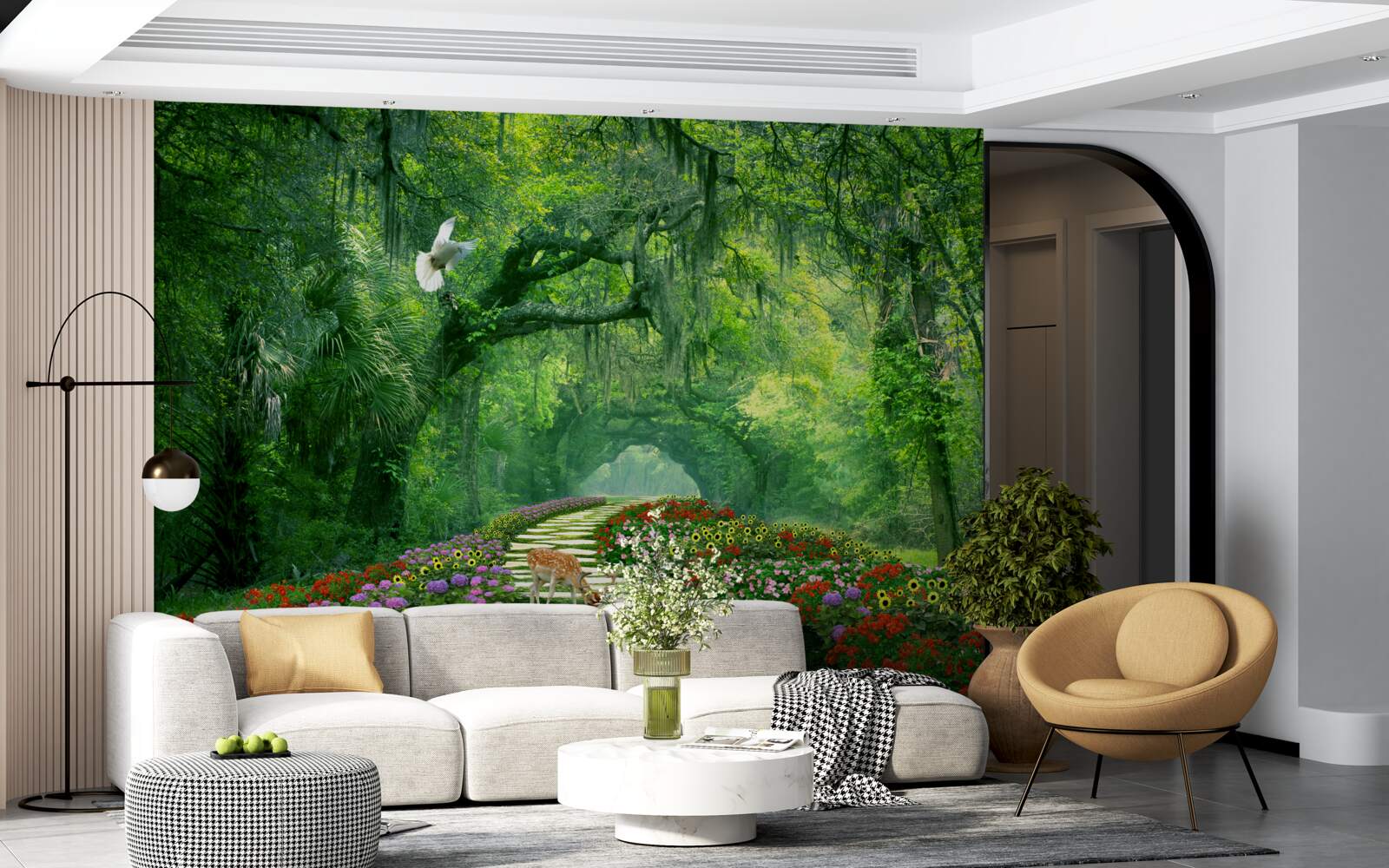 Fototapeta farebný tropický chodník posiaty kvetmi vedúci lesom