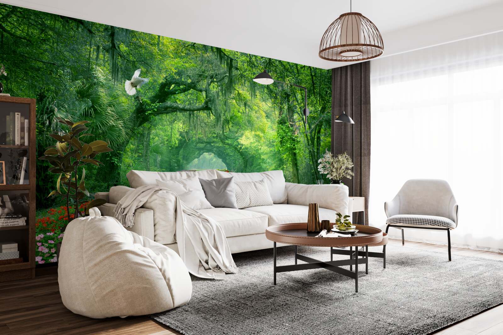 Fototapeta farebný tropický chodník posiaty kvetmi vedúci lesom