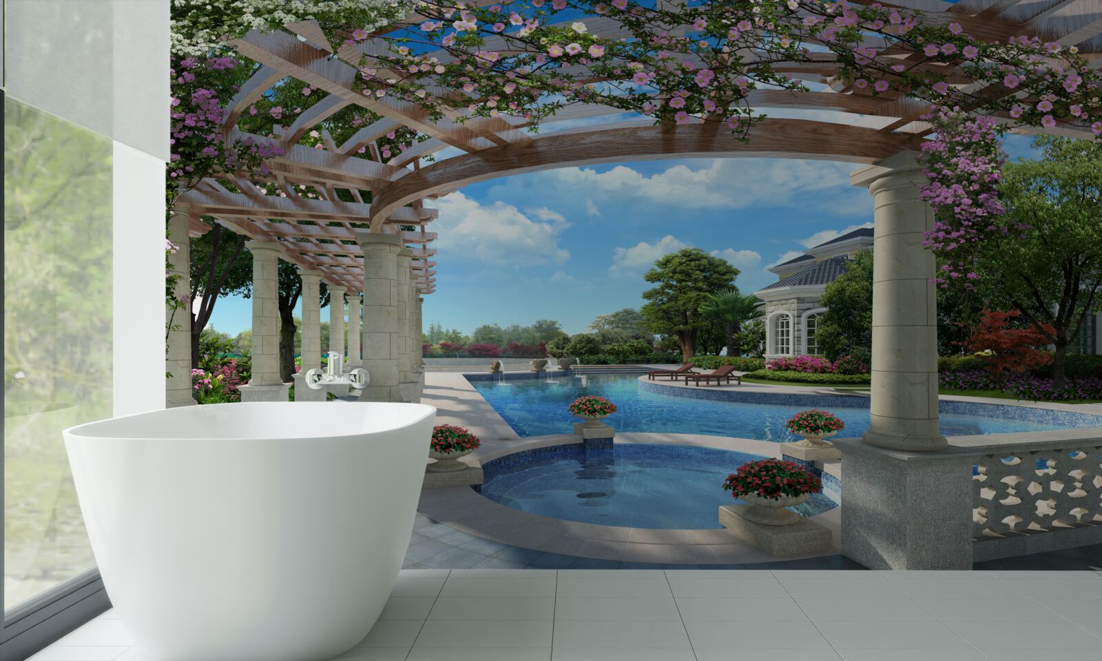 Fototapeta bazén s oblúkom pri dome