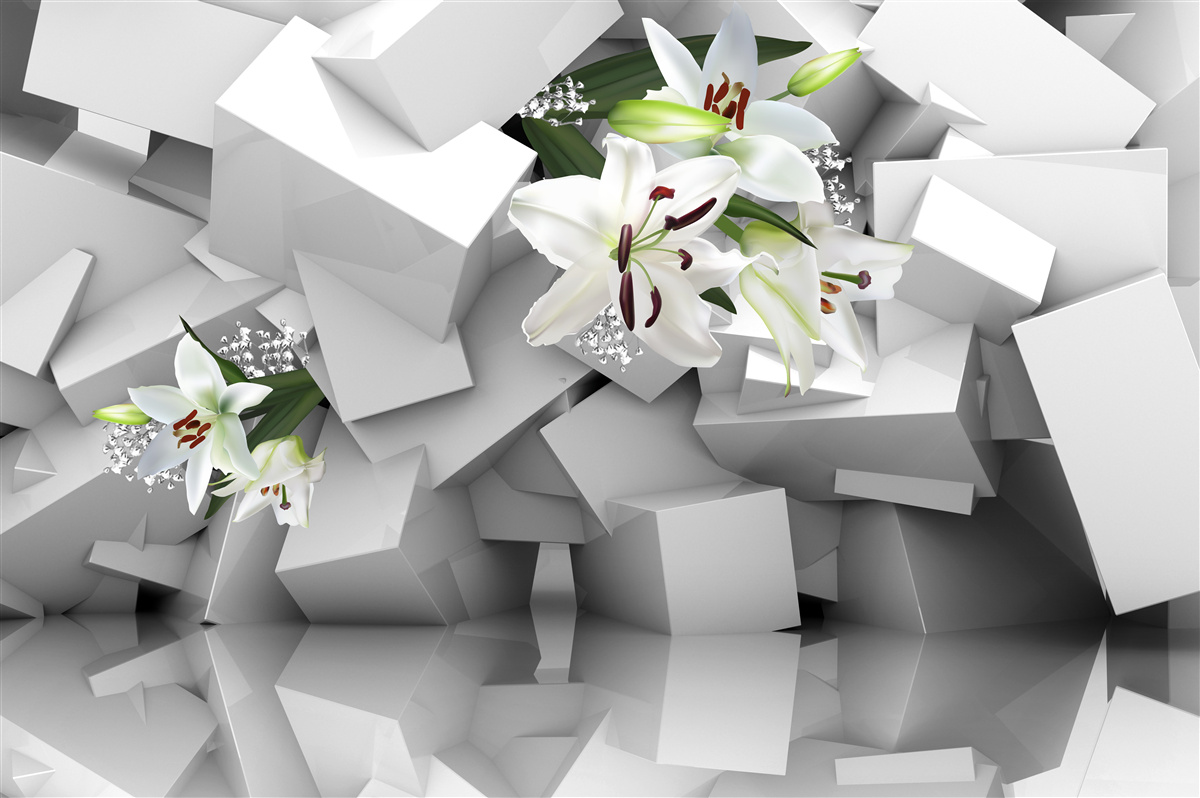 Fototapeta geometrické pozadie zdobené púčikmi bielej ľalie