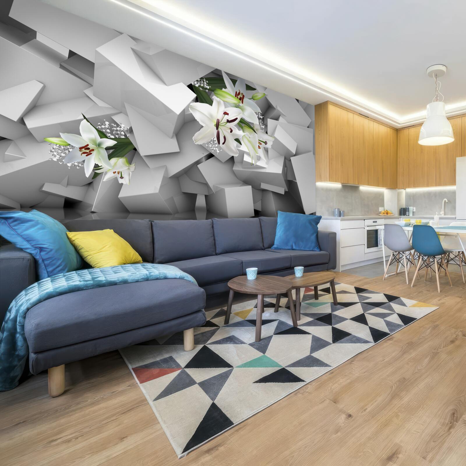 Fototapeta geometrické pozadie zdobené púčikmi bielej ľalie